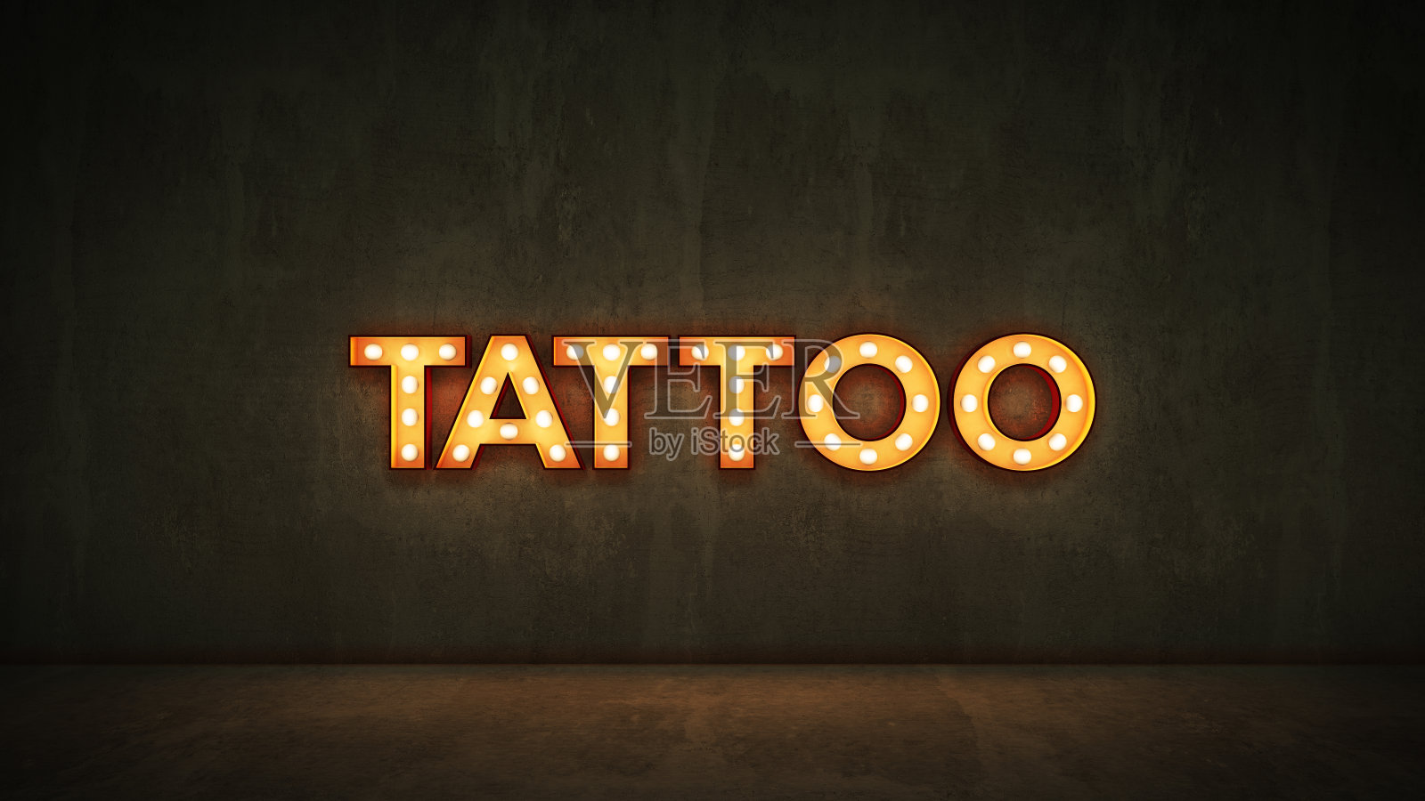 霓虹灯标志在砖墙背景-纹身。3d渲染照片摄影图片