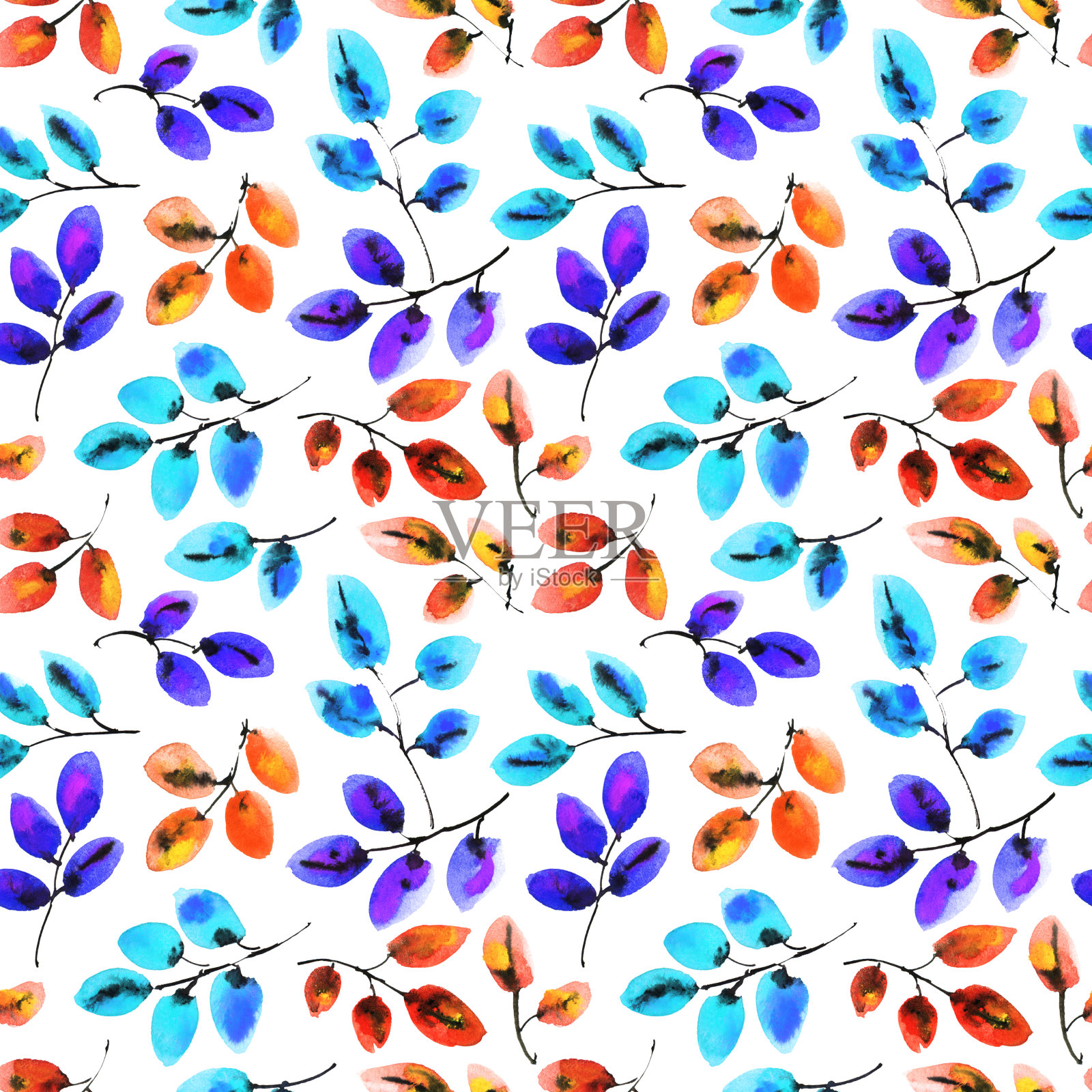 有叶的水彩模式插画图片素材