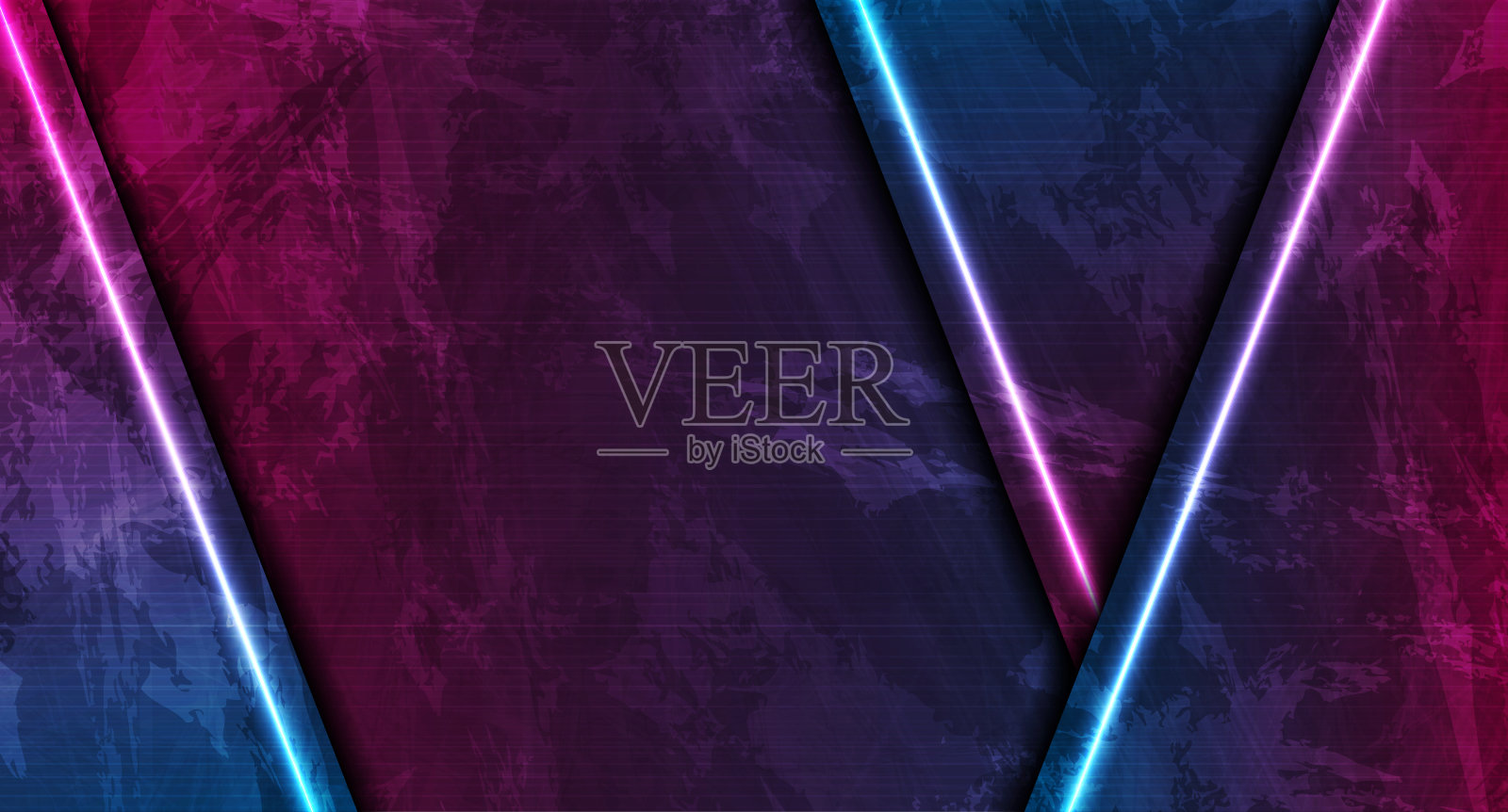 蓝色和紫色的氖激光线在grunge发光墙的背景插画图片素材