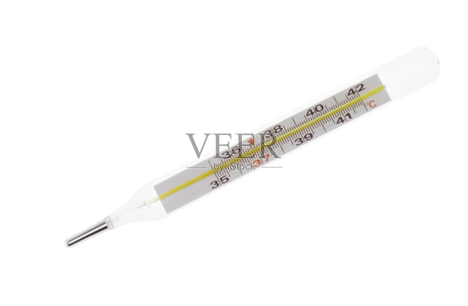 临床用水银温度计孤立在白色背景上照片摄影图片