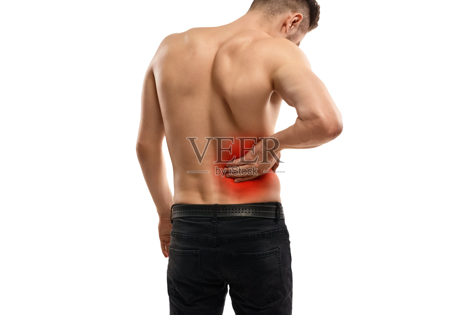 一个匿名的人在压迫疼痛的肾脏照片摄影图片