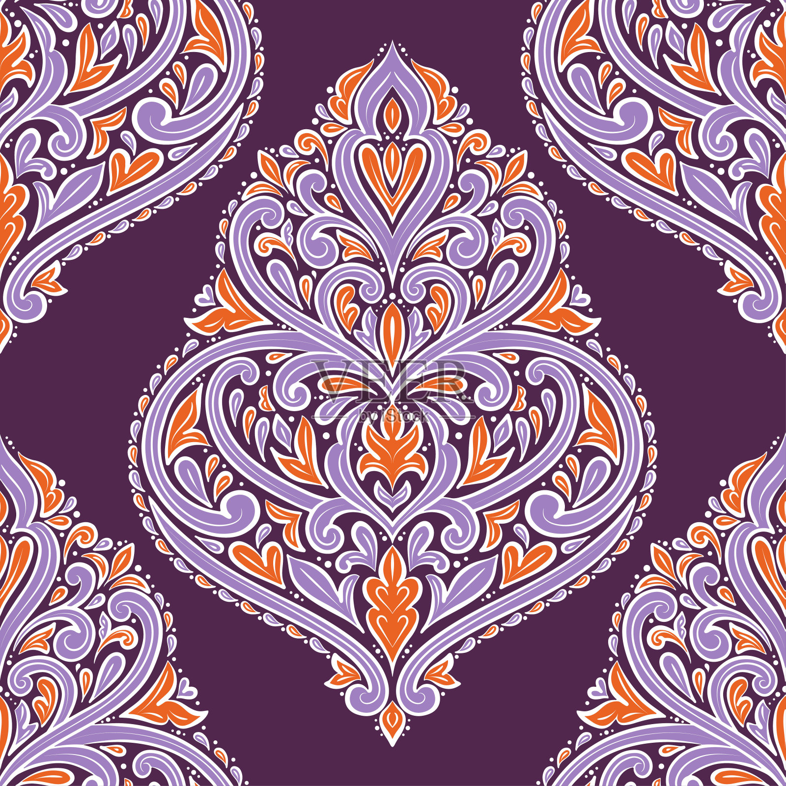 土耳其花卉无缝图案。复古矢量背景模板，奢华繁盛元素。伟大的织物，邀请，壁纸，装饰，包装或任何理想的想法。插画图片素材