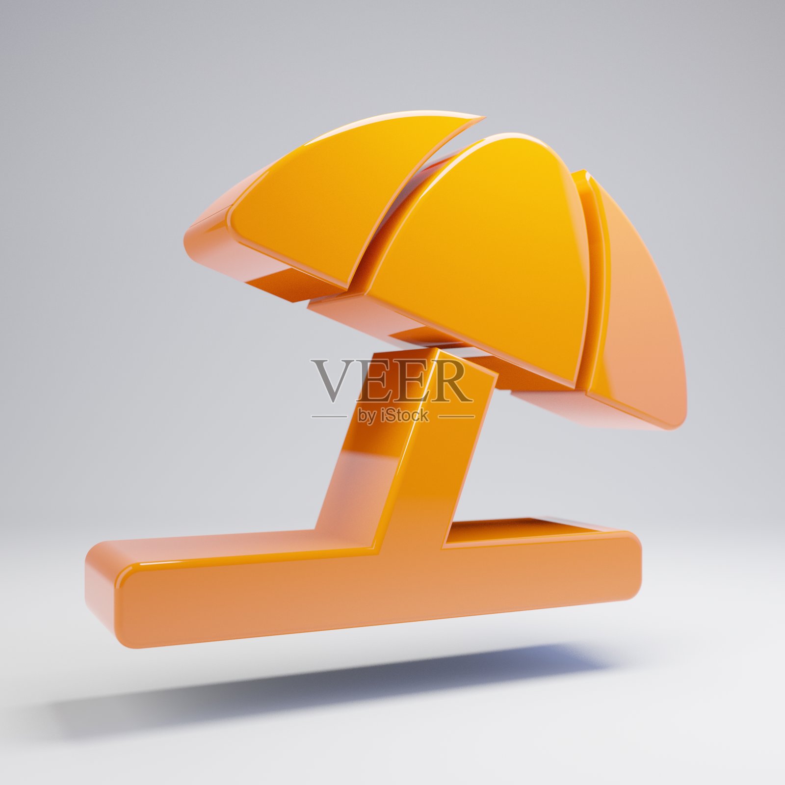 体积光滑热橙色沙滩伞图标孤立在白色背景上。照片摄影图片