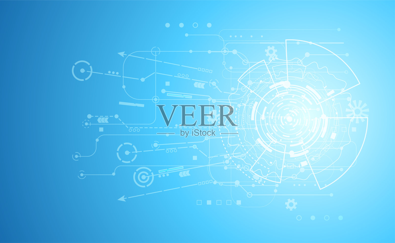 现代抽象技术概念通讯圈数字在蓝色背景上。插画图片素材