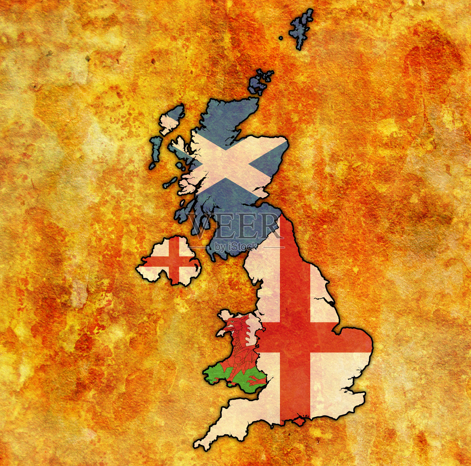 带有英国国旗的政治地图插画图片素材