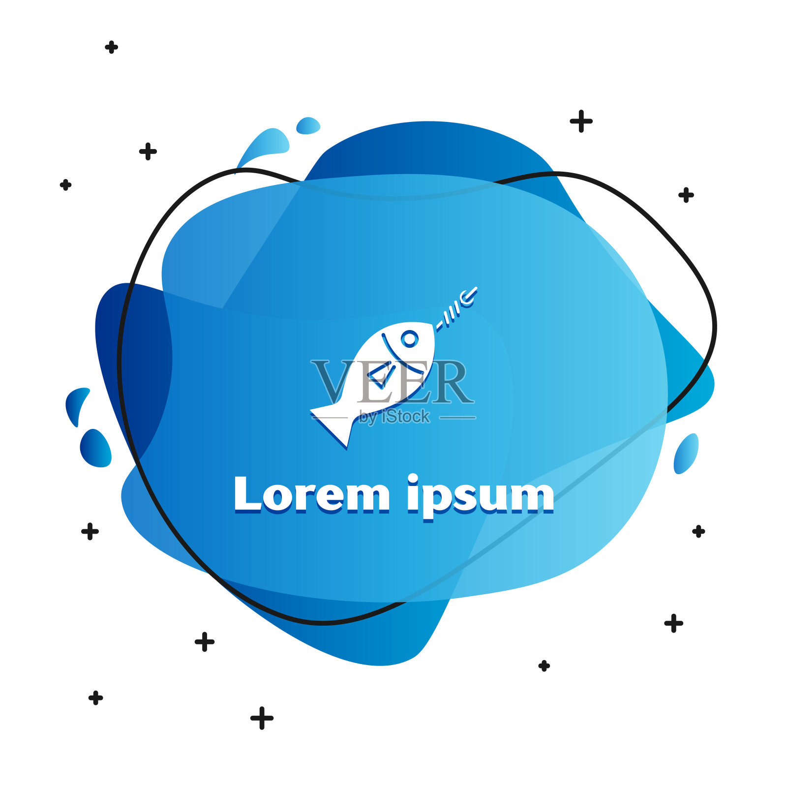 白鱼钩上的图标孤立在白色背景上。带有液体形状的抽象横幅。矢量图设计模板素材