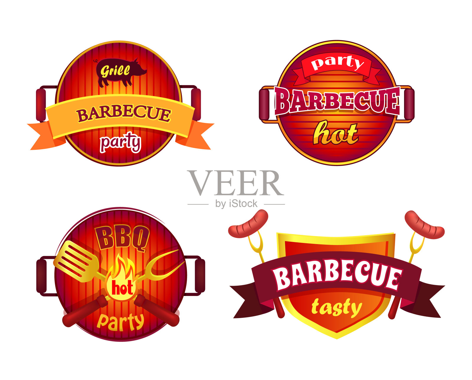 烧烤派对设置图标烧烤矢量插图插画图片素材