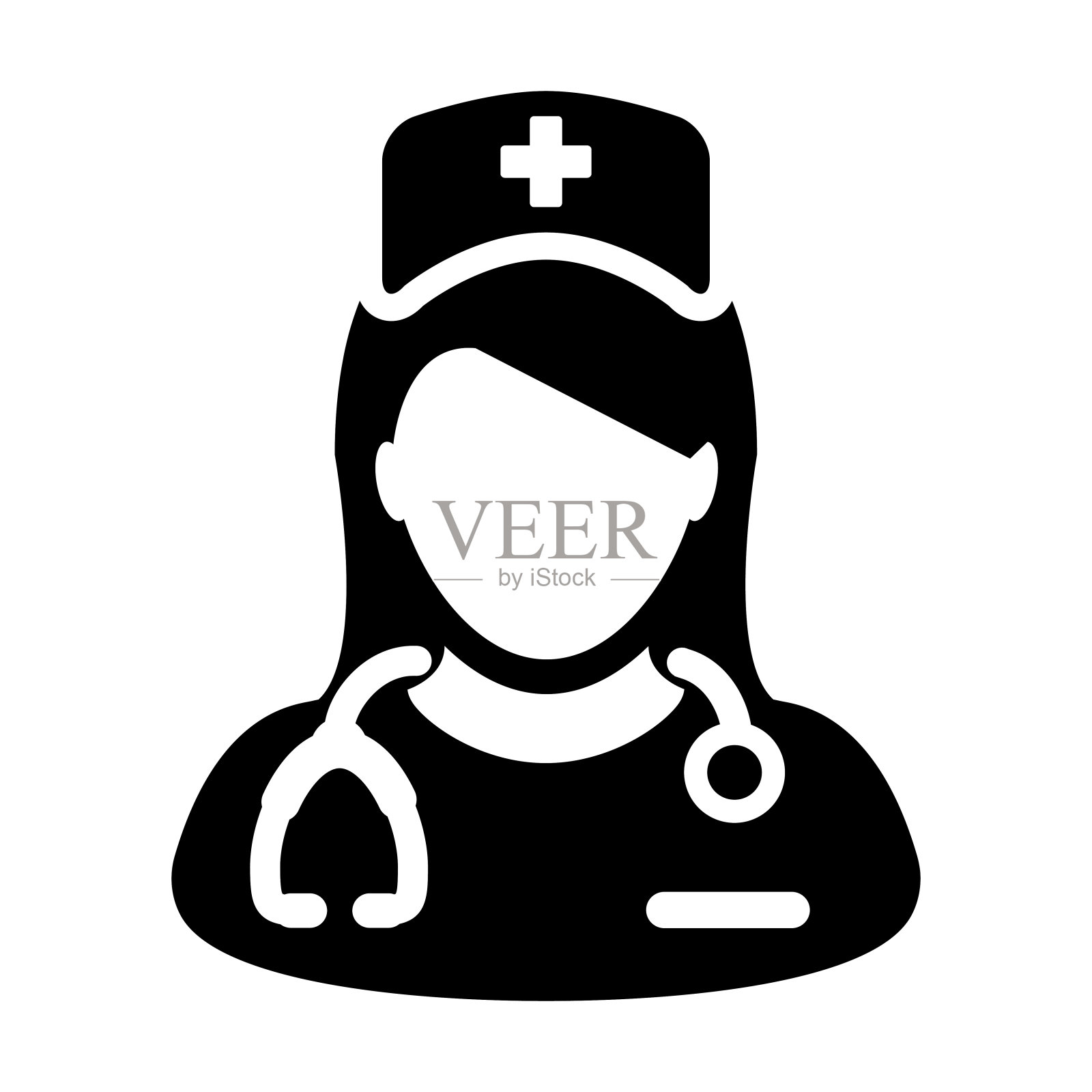 医学图标矢量女性的个人侧面头像与一个听诊器医生咨询在象形象形图设计元素图片