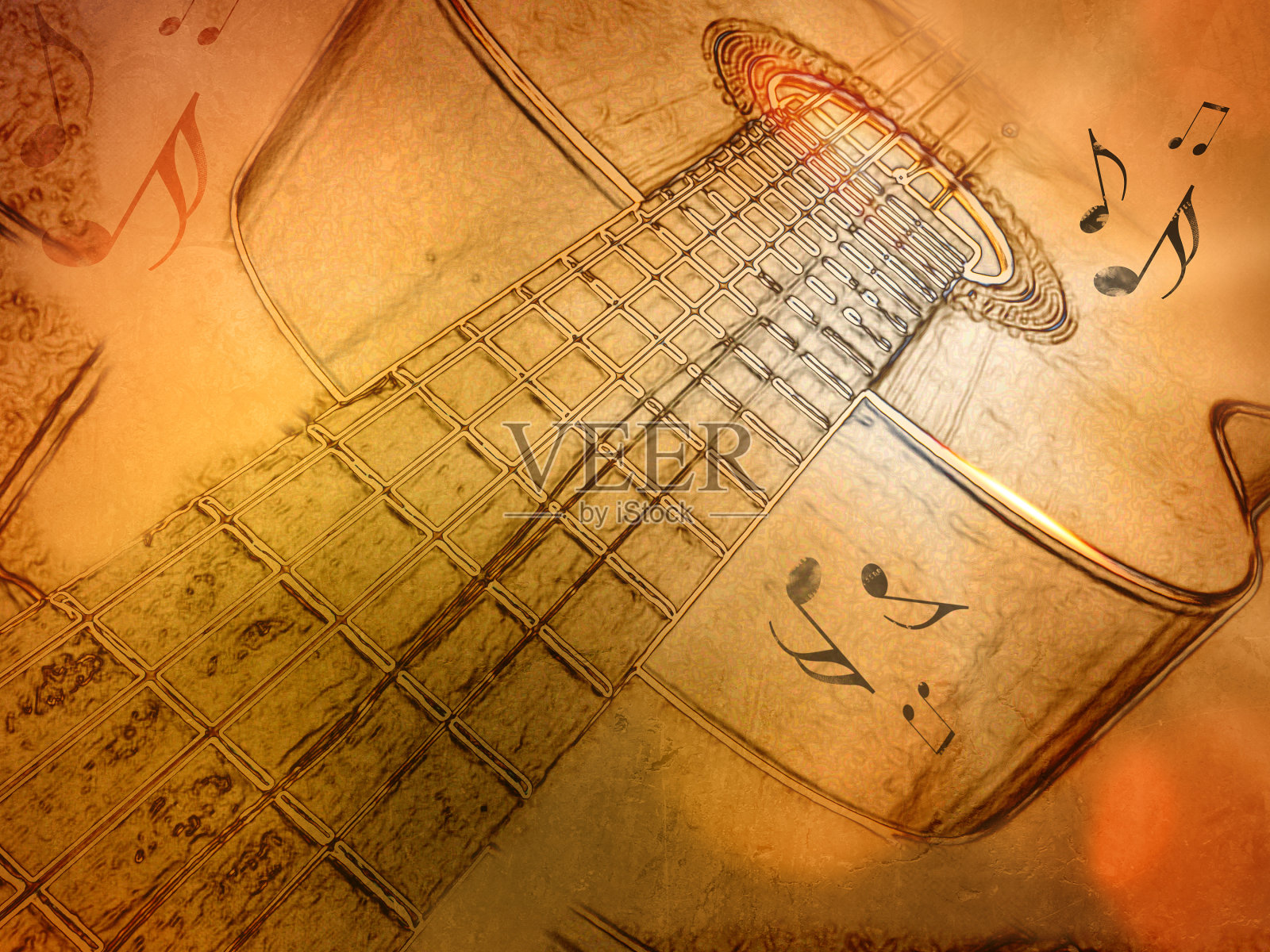 音乐海报与古典吉他复古风格-复古派对主题概念插画图片素材