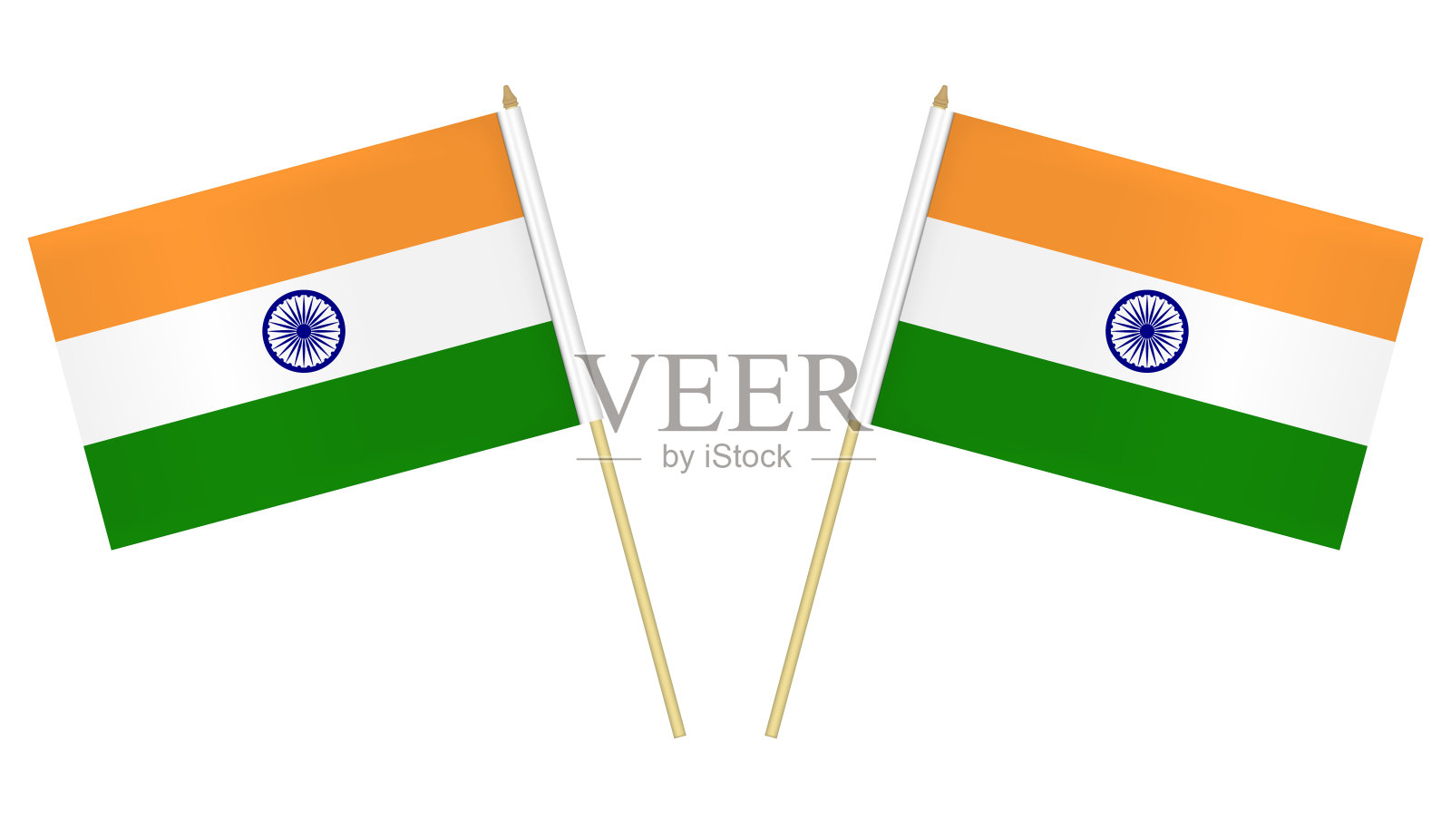 两个小印度国旗孤立在白色背景，矢量插图。杆上印着印度国旗设计元素图片