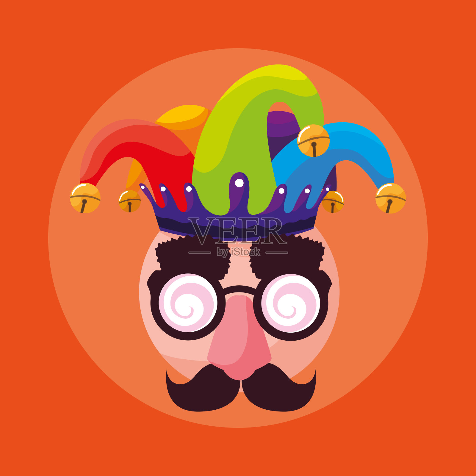 带着疯脸和小丑帽的愚人节插画图片素材