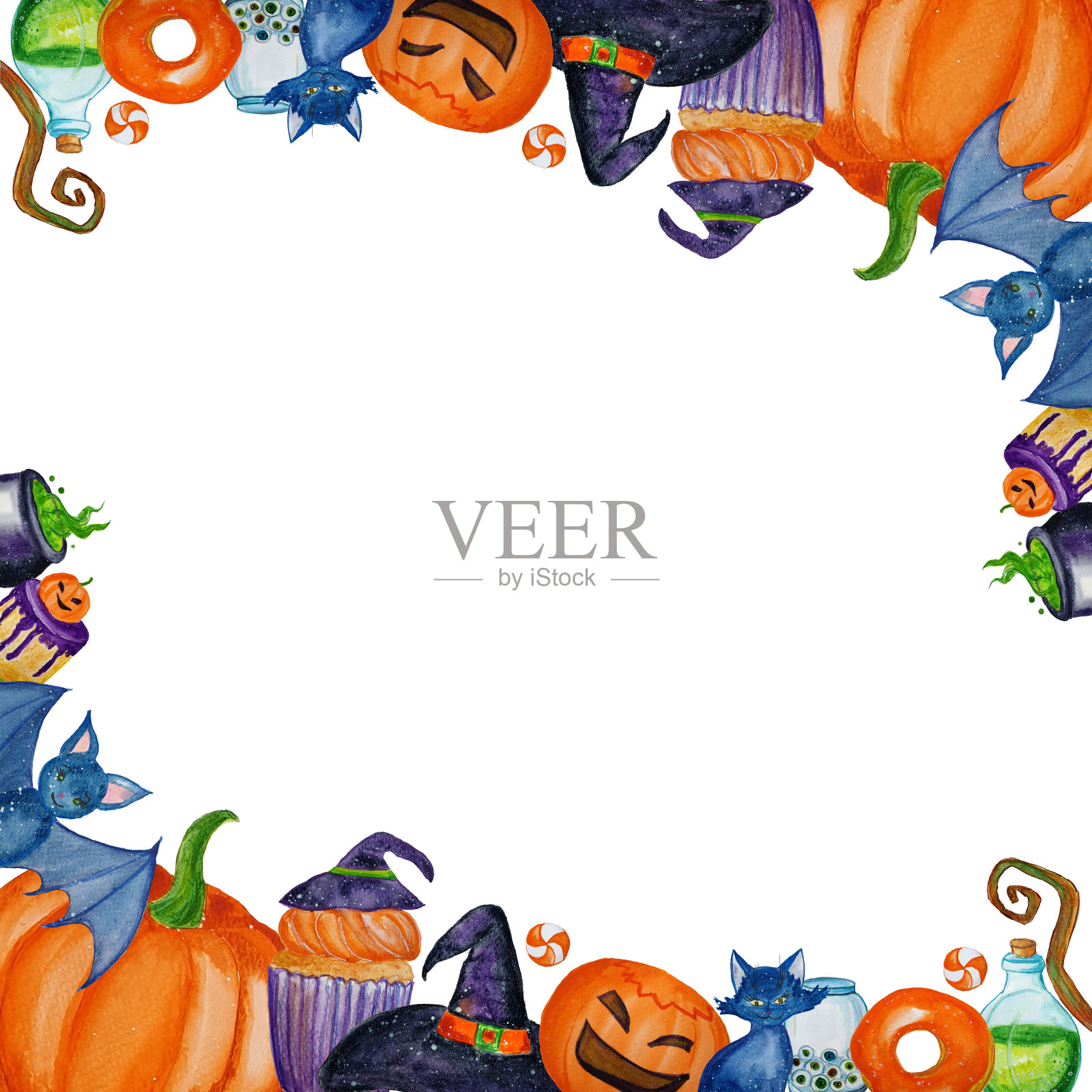水彩万圣节框架插画图片素材