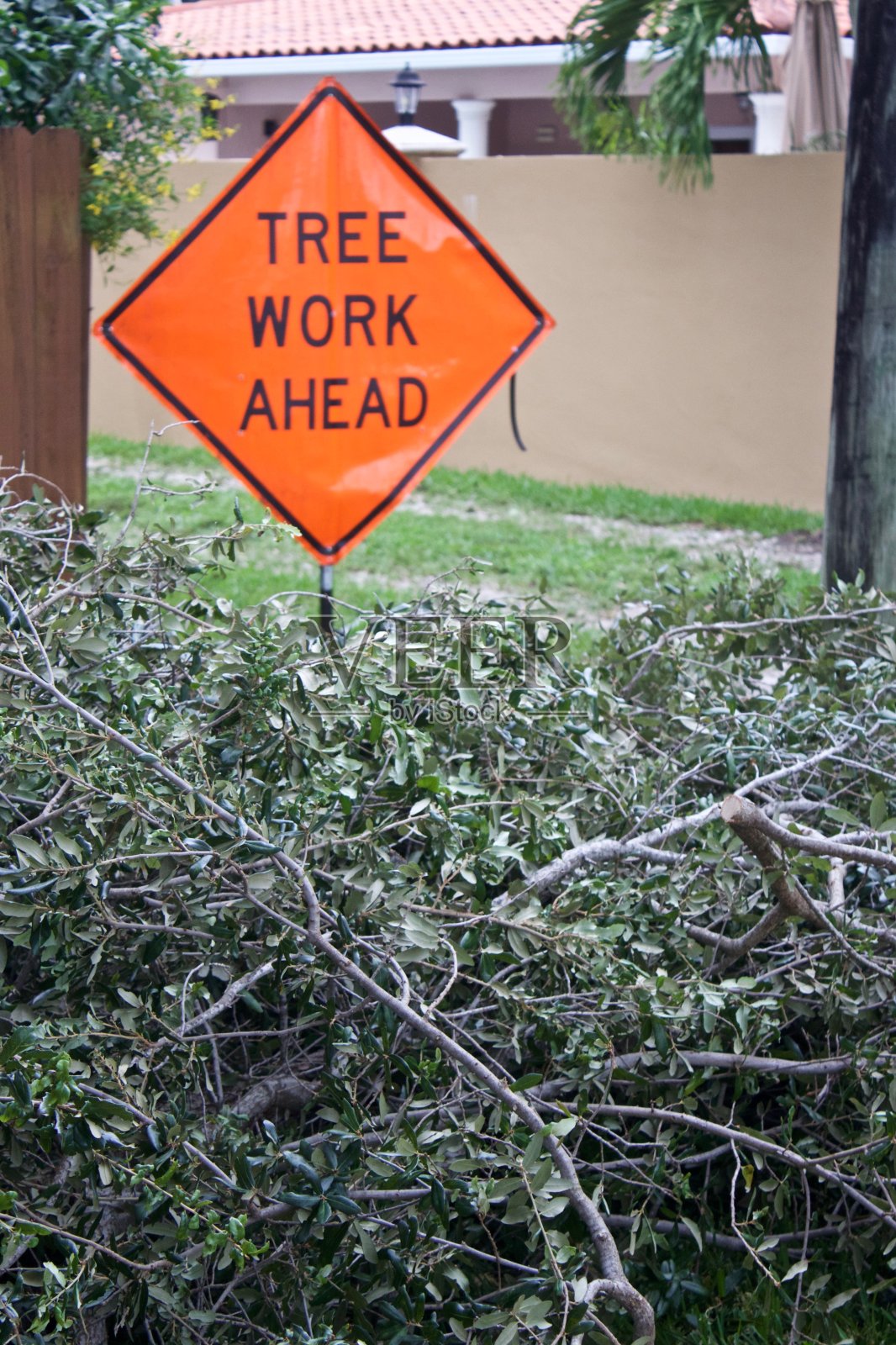 前方树木作业标志照片摄影图片