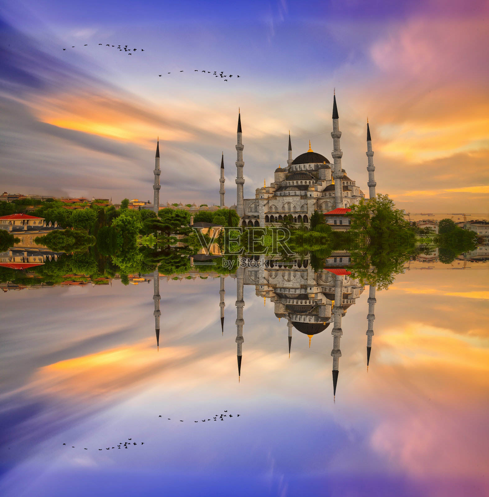 蓝色清真寺与日落/土耳其照片摄影图片