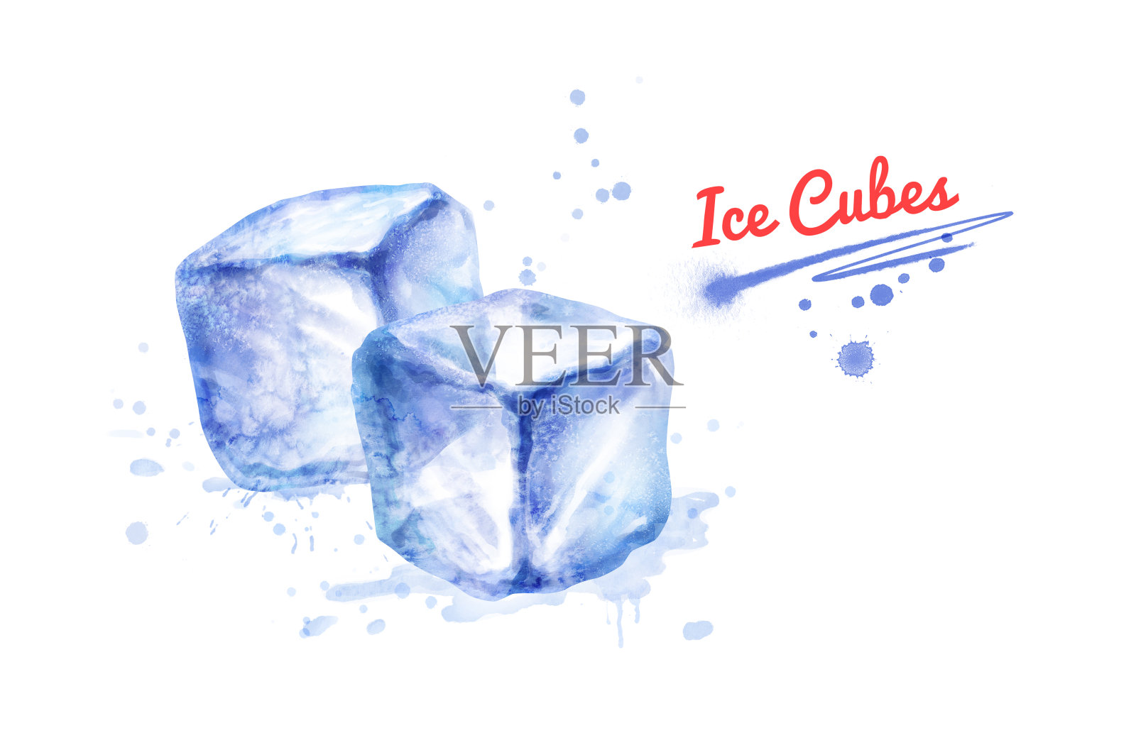 两个冰块的水彩画插图设计元素图片
