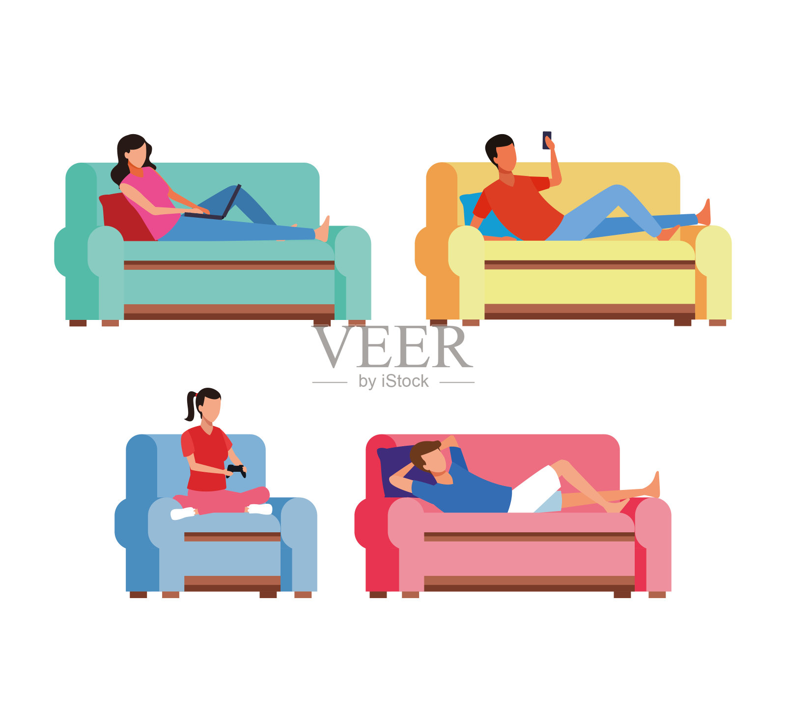 在家的活动和空闲时间插画图片素材