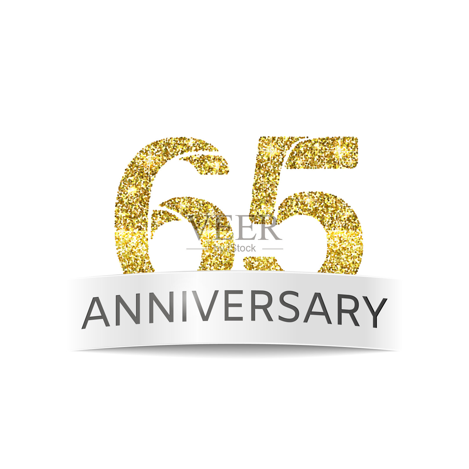 65周年纪念。矢量图标的65岁生日金色闪闪发光的颜色插画图片素材