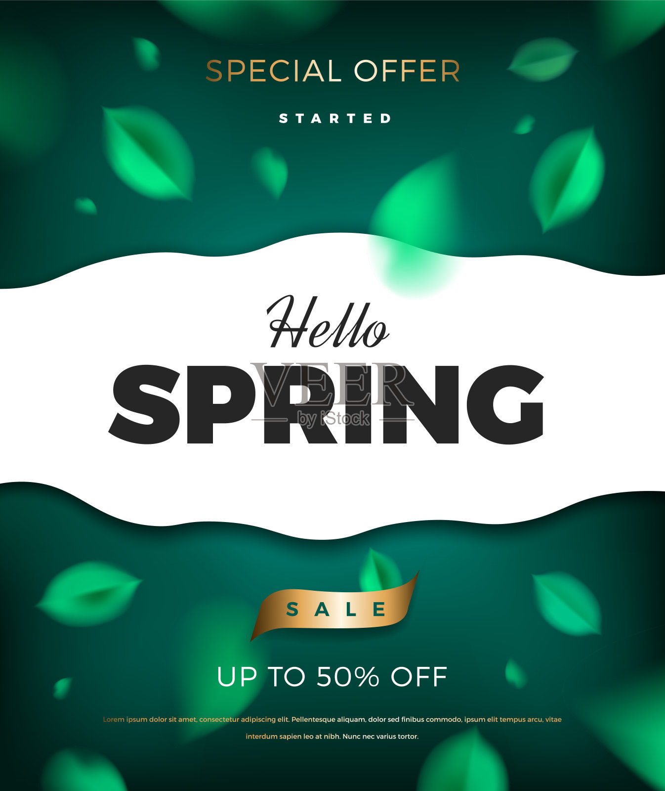 春天的自然垂直背景与绿色的树叶和现代风格的装饰插画图片素材