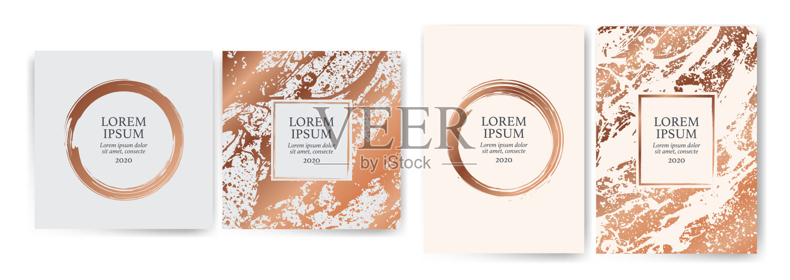 一套设计模板与金色纹理背景和金色笔画。效果豪华、典雅、专属、优质、VIP。婚礼邀请、活动、派对、封面、促销、装饰。插画图片素材