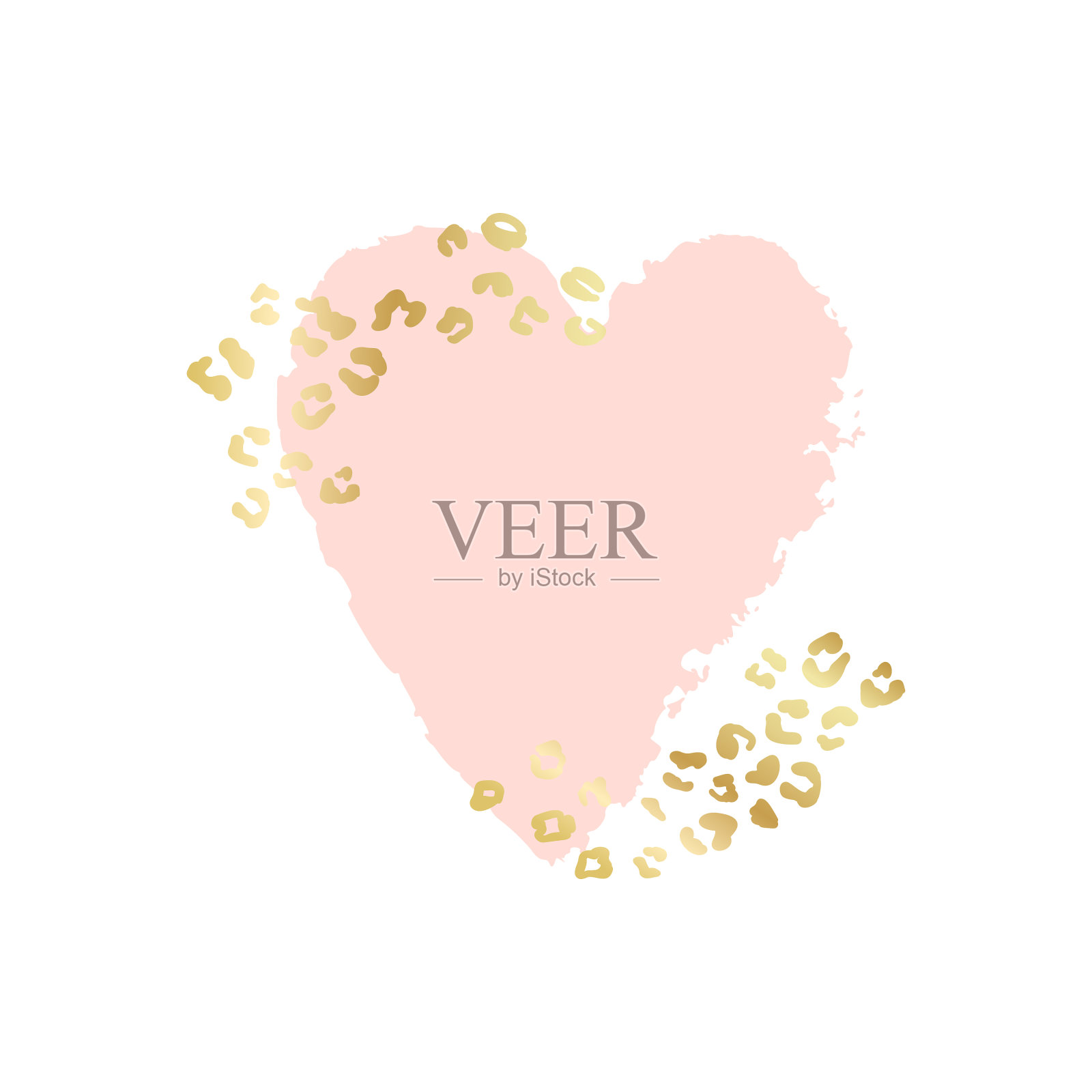 抽象心矢量背景，笔刷插图。粉墨笔触带有浓郁的金色珍奇豹皮纹理插画图片素材