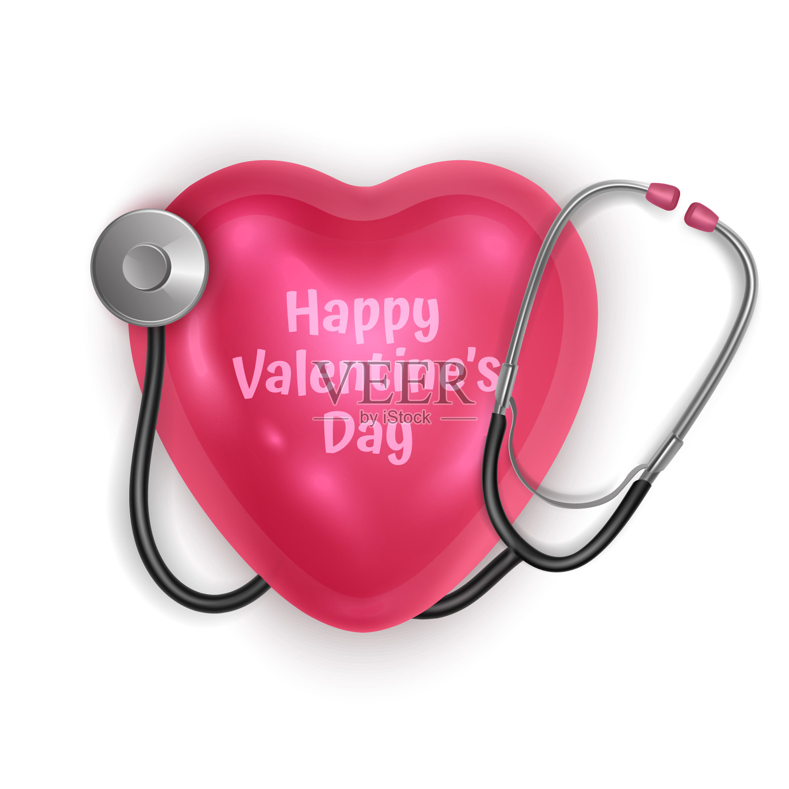 情人节贺卡与体积心脏和听诊器插画图片素材