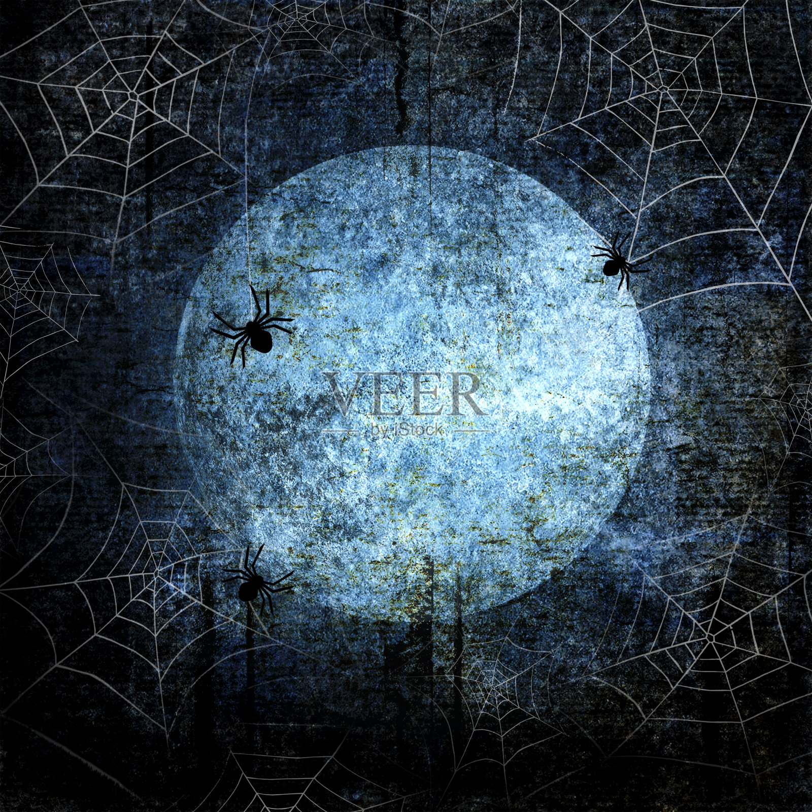 万圣节蓝色海军灰色垃圾背景与满月插画图片素材