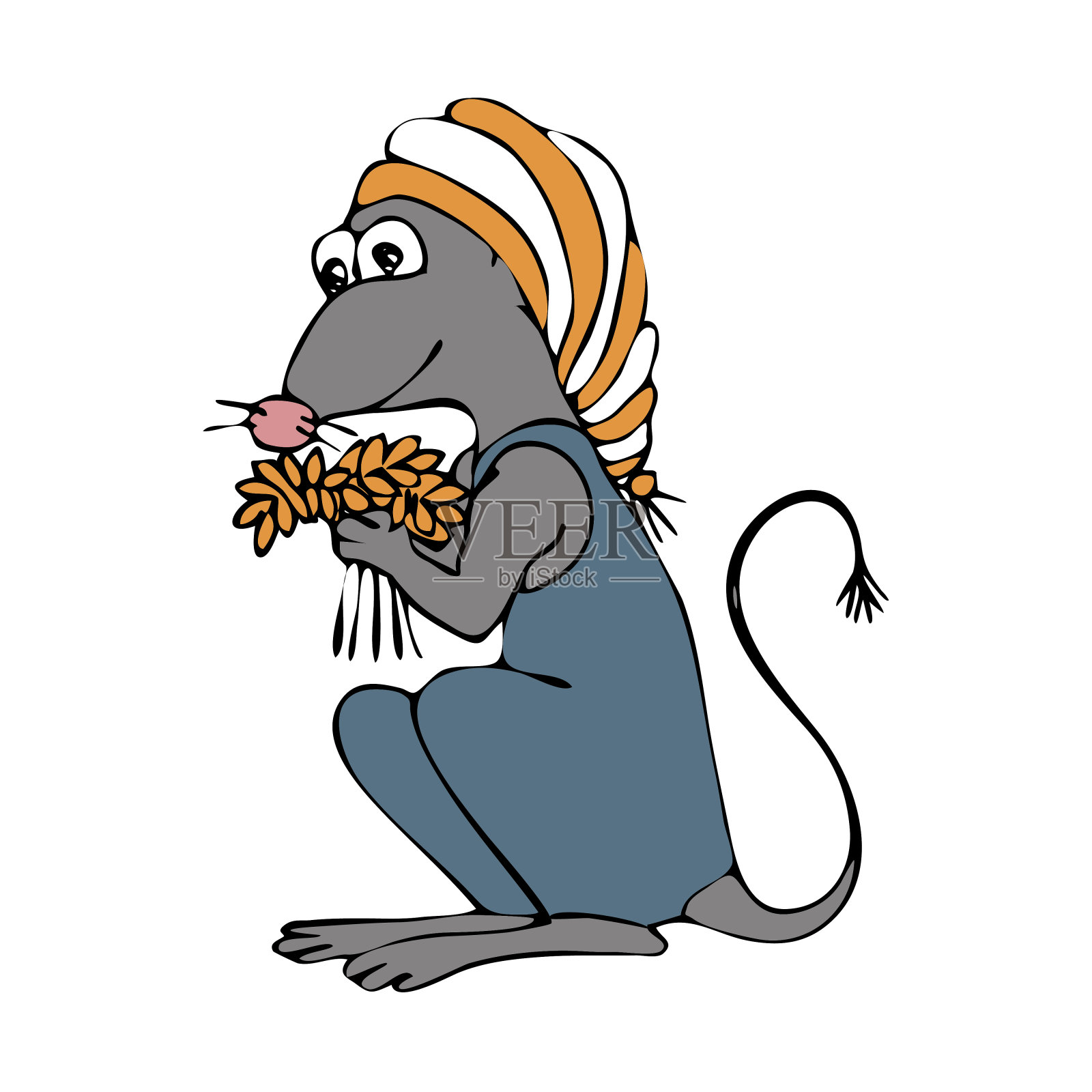 鼠标的夏天。手绘草图。彩色轮廓上的白色背景。矢量图插画图片素材