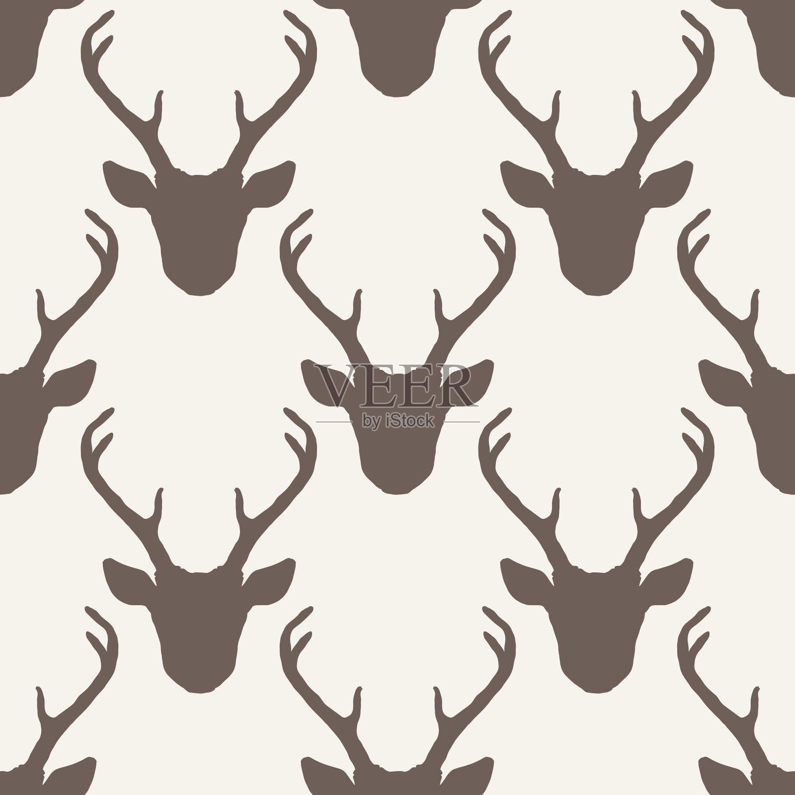 无缝模式与鹿头轮廓插画图片素材