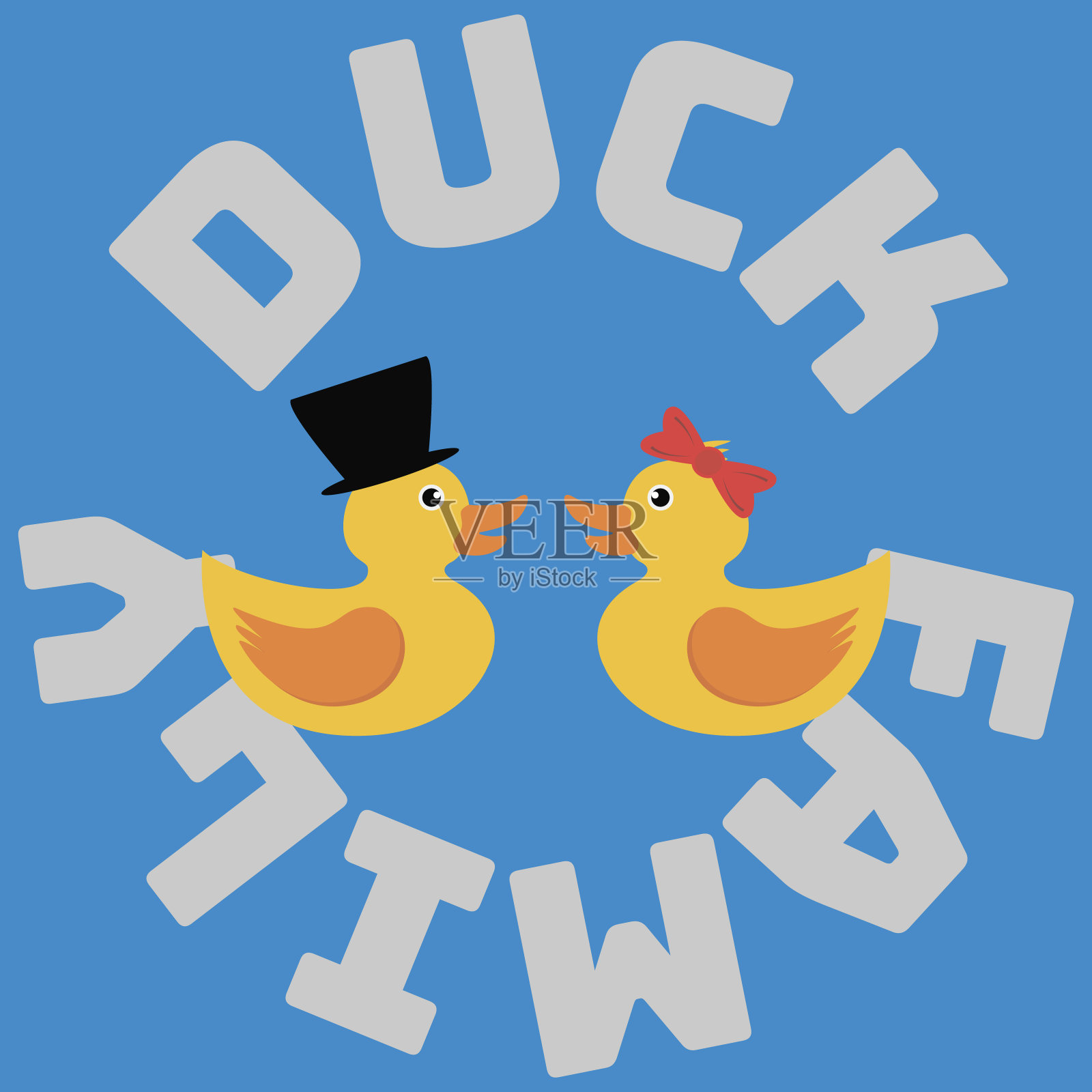 简单经典的黄色橡皮鸭套。插画图片素材