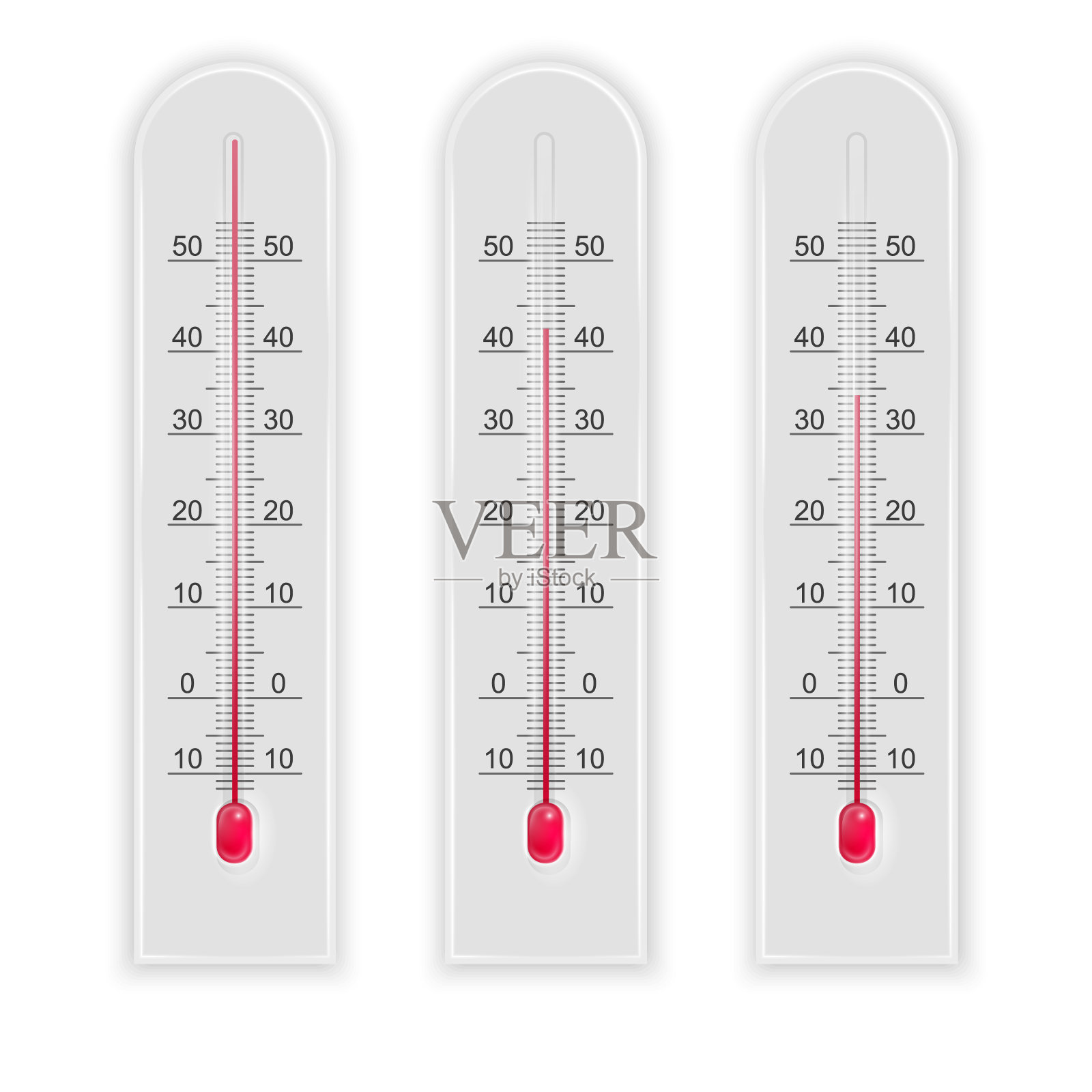 一套三维真实插图测温隔离温度计。天气预报，气象，气候插画图片素材