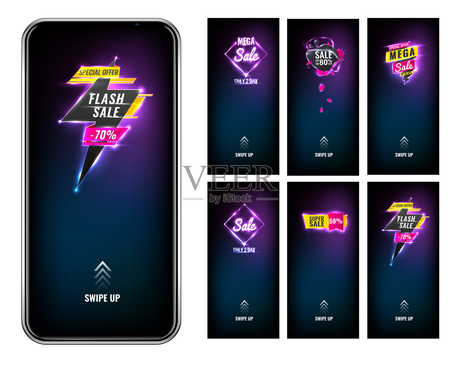 销售旗帜孟菲斯风格与几何形状。销售背景模板创建由矢量图，广告，背景，横幅，大，广告牌，黑色，明亮，商业，颜色，彩色，深色，设计，折扣。插画图片素材