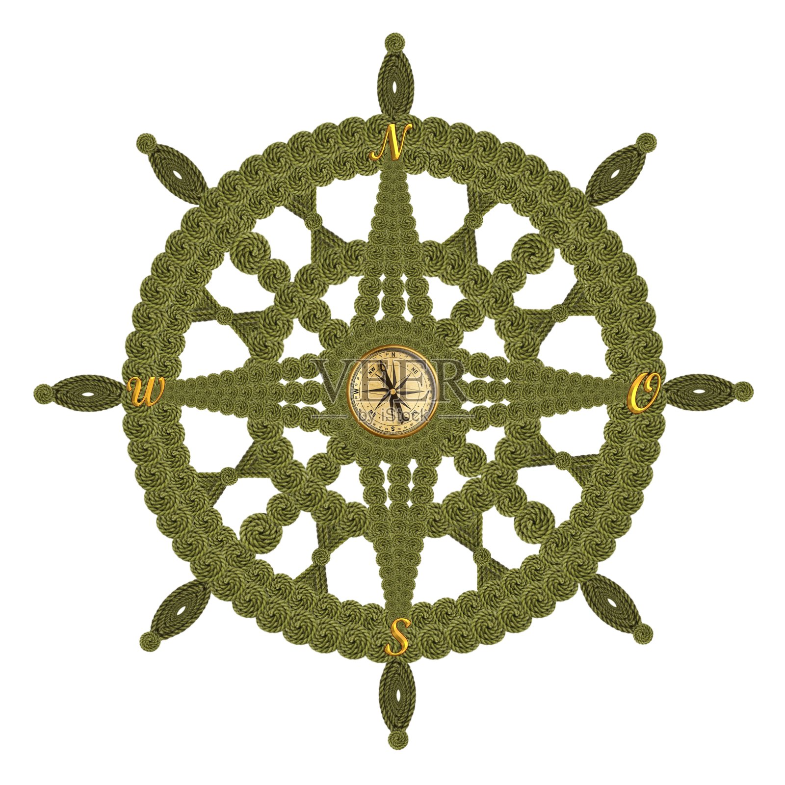 罗盘、舵轮和由绳索制成的地球仪设计元素图片