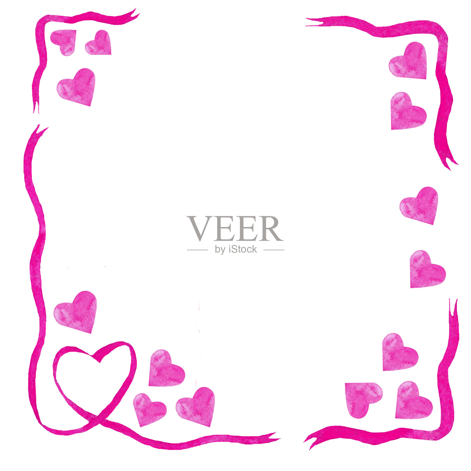水彩心形粉情人节爱情装饰元素心形框构成丝带插画图片素材