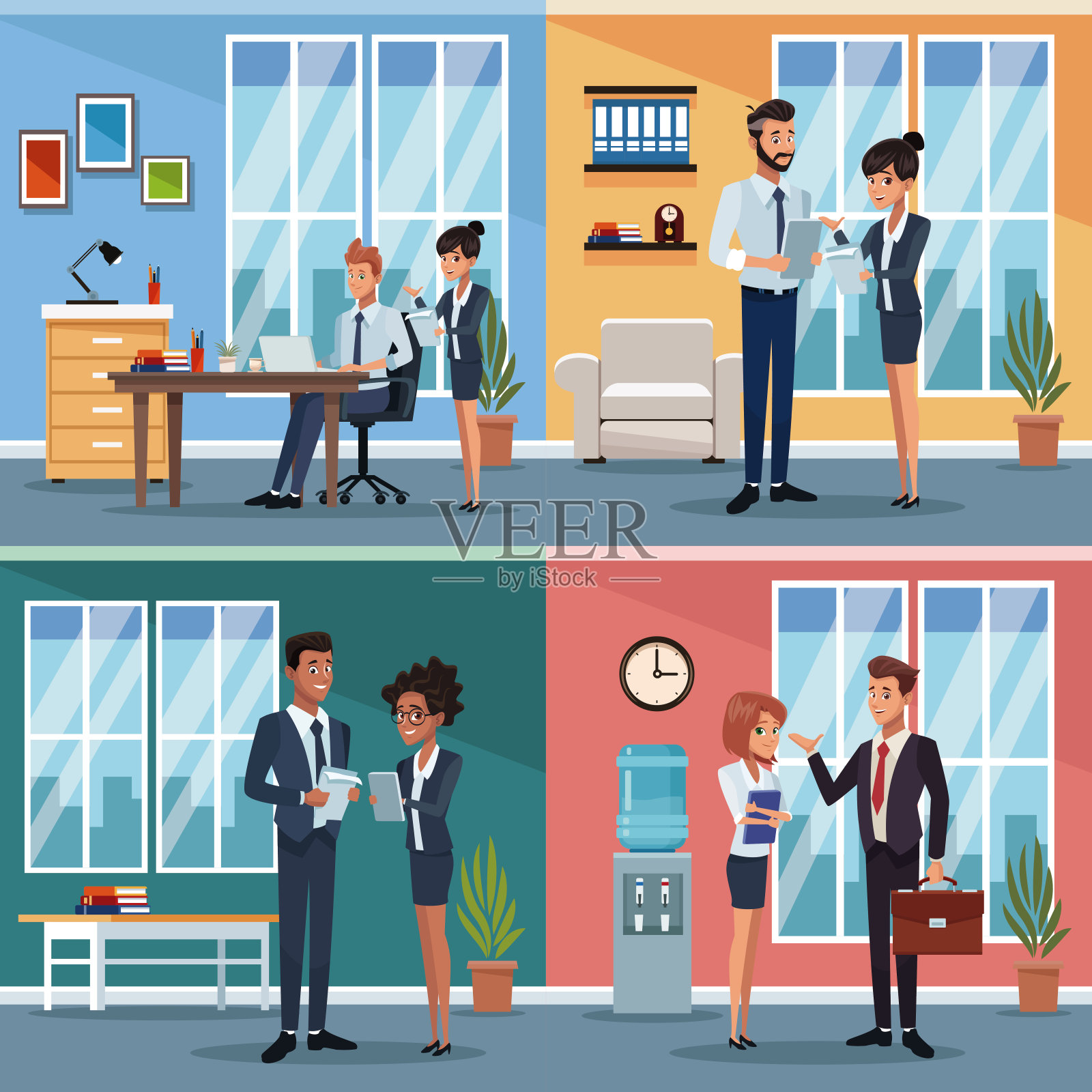 办公室里有一群胆小鬼插画图片素材