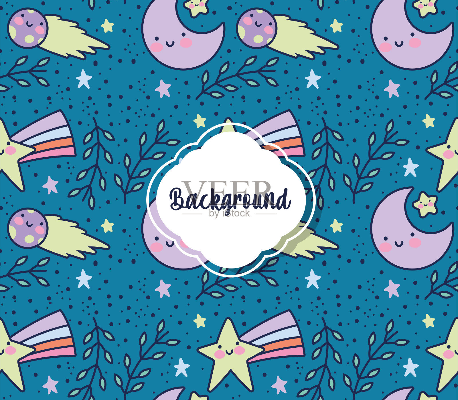 背景星星行星月亮装饰平面布局插画图片素材