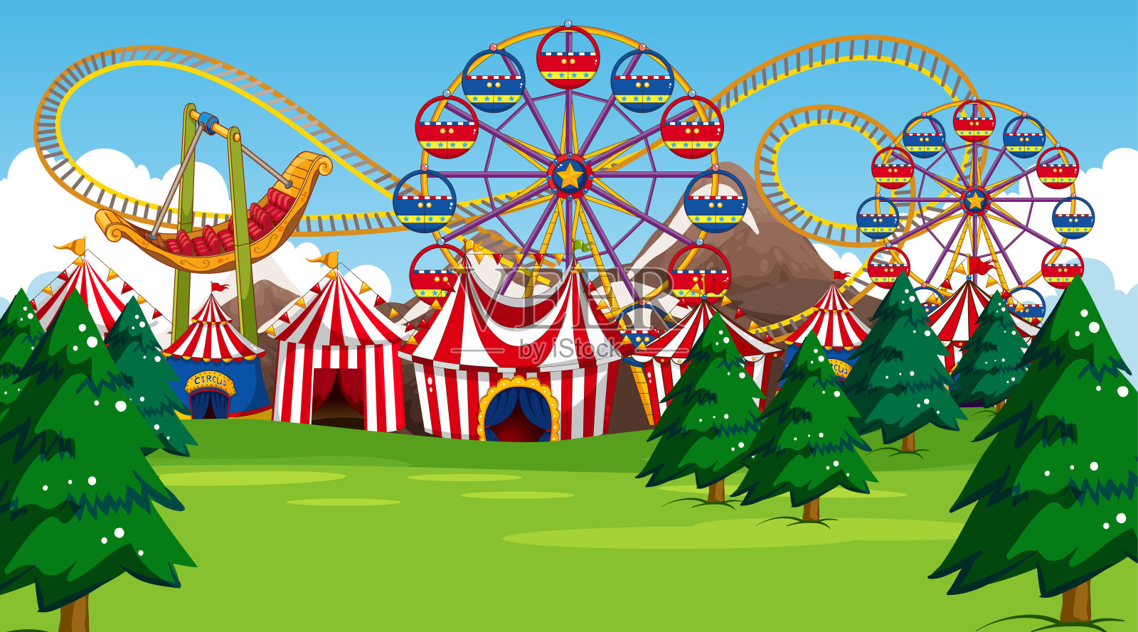 有摩天轮的游乐园插画图片素材