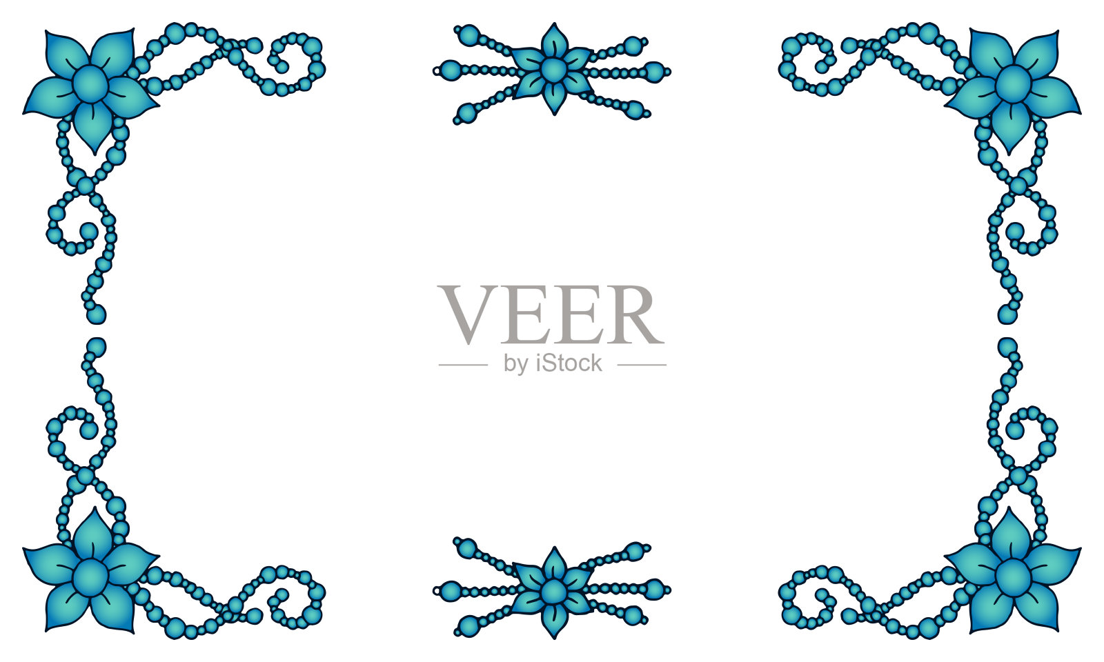 手绘花卉框架与花和珍珠在涂鸦风格。插画图片素材