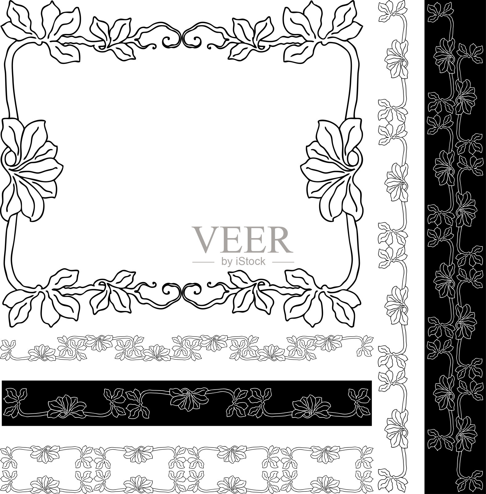 从复古设计元素装饰花卉框架和边界的矢量图像插画图片素材