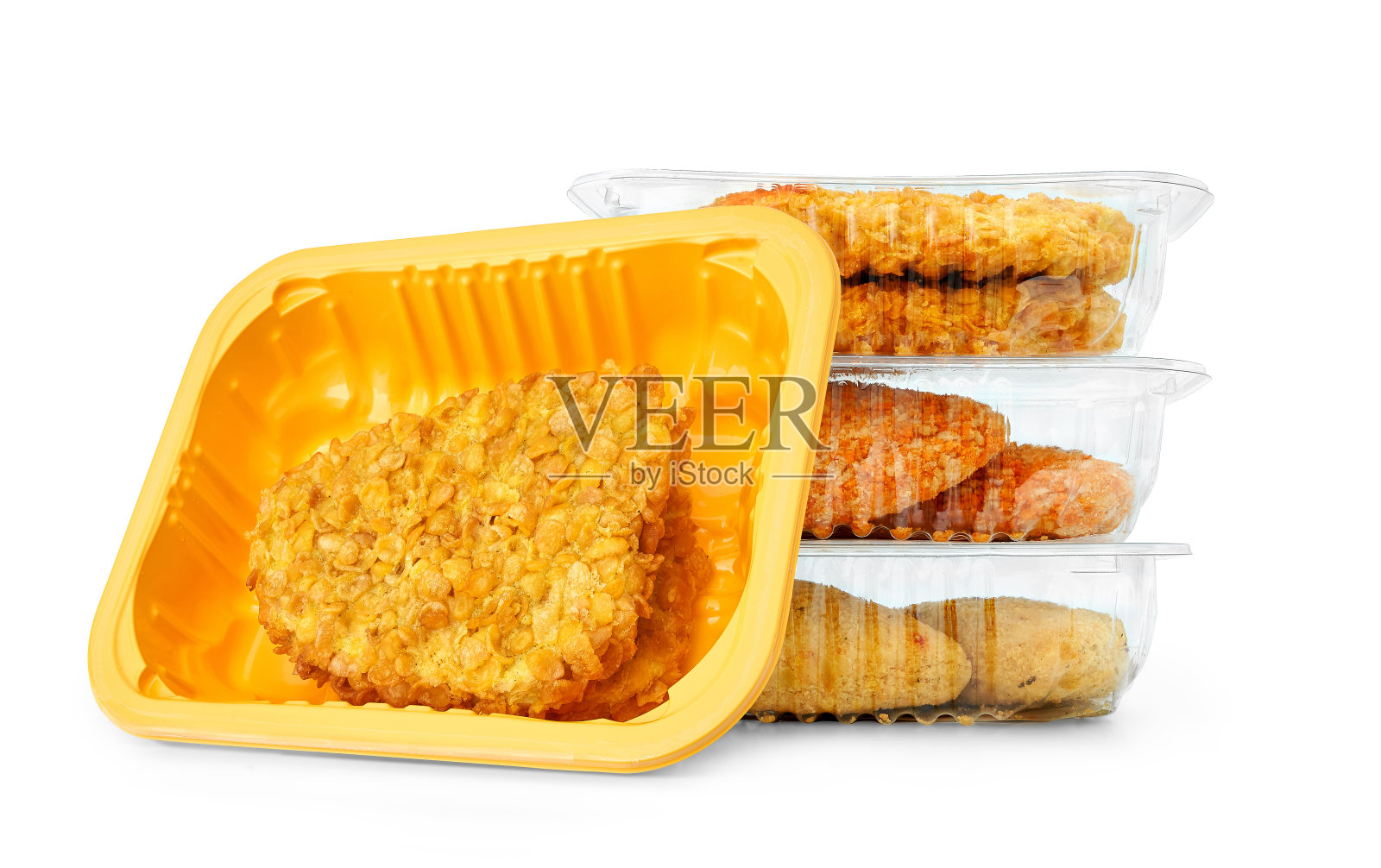 包装的鸡胸肉排孤立在白色背景。照片摄影图片