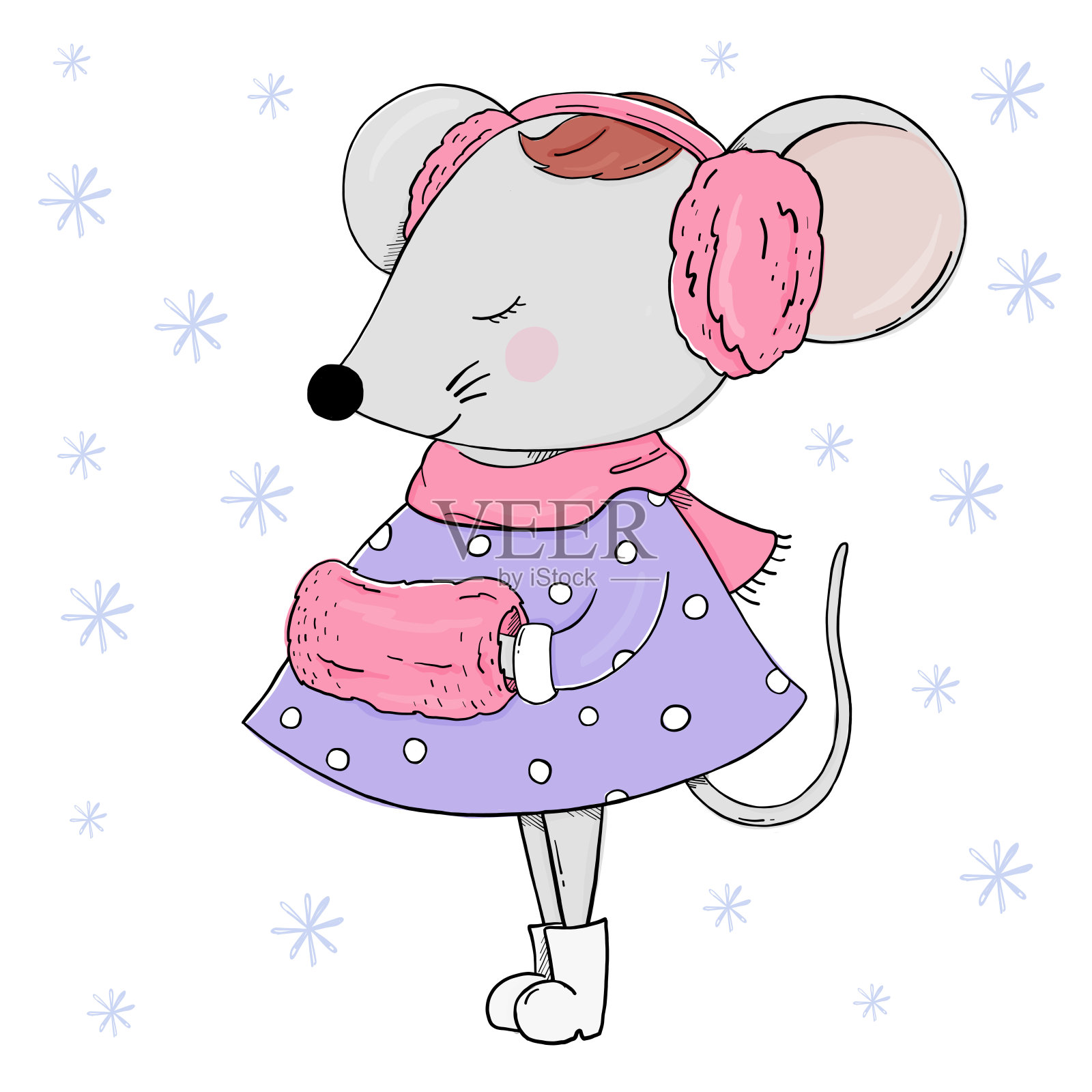 可爱的老鼠在温暖的衣服。新年和圣诞节的贺卡。设计元素图片