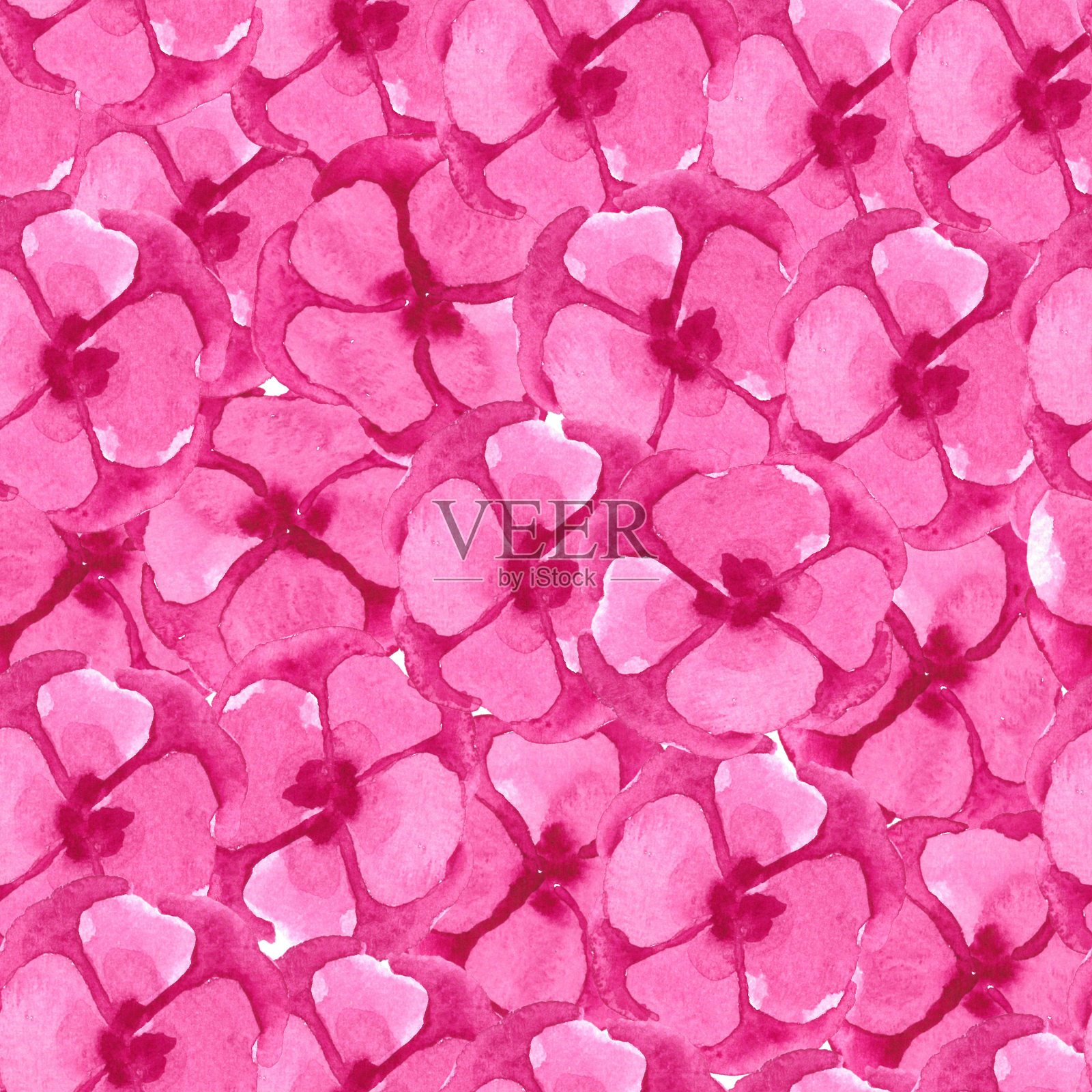 粉红色的水彩绣球花。无缝的花卉图案插画图片素材