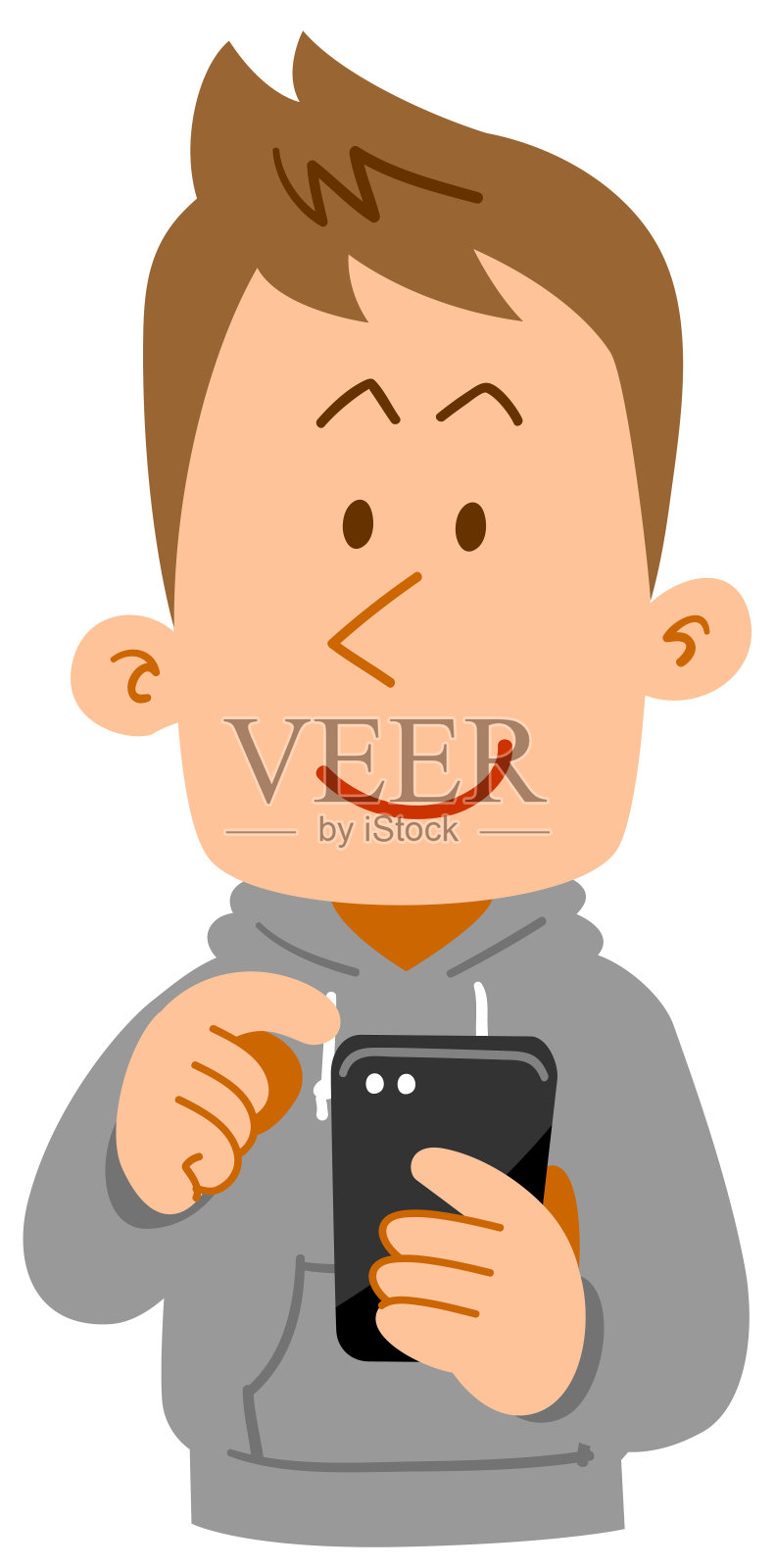 一个穿着日常服饰，操作智能手机的年轻人插画图片素材