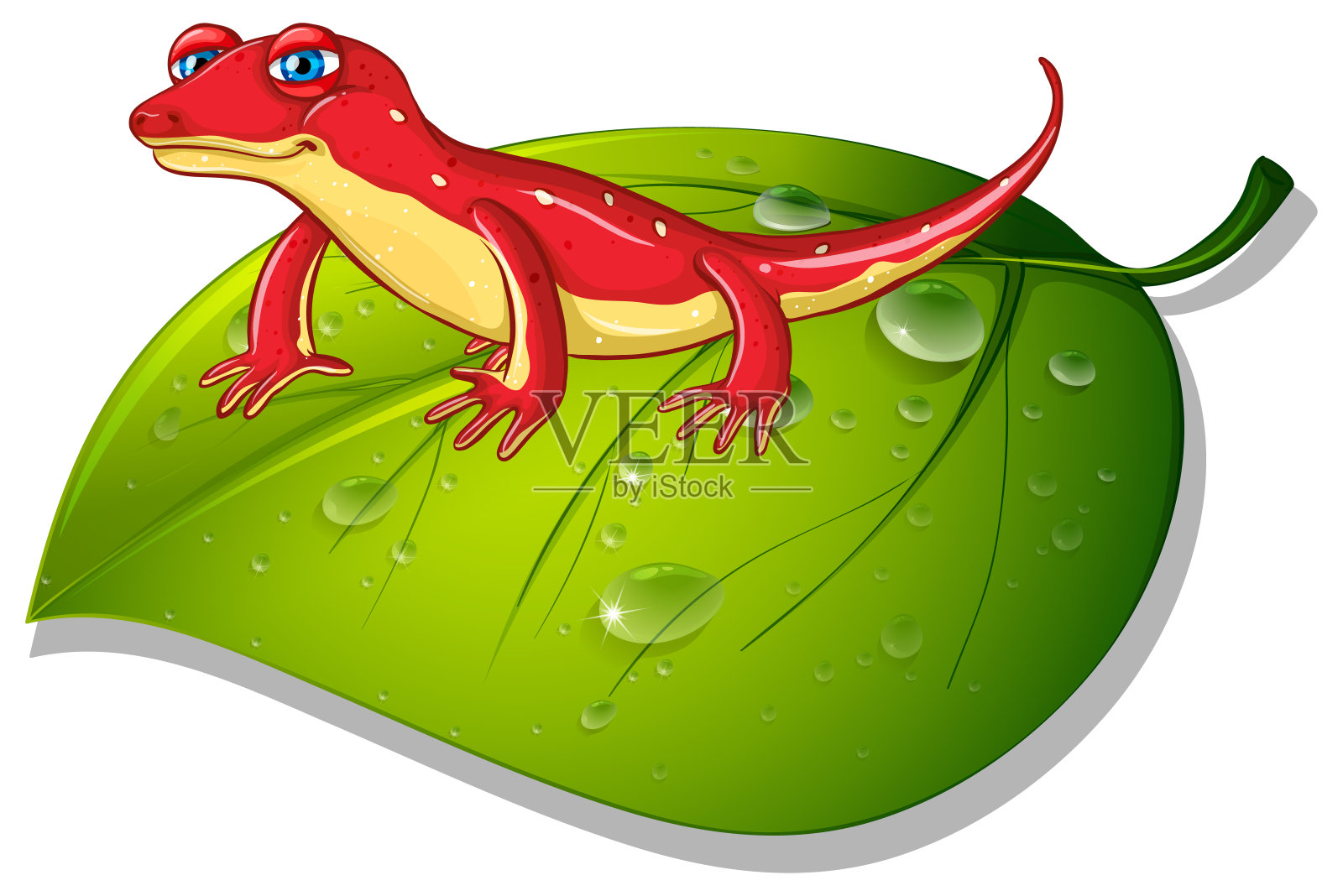 绿色叶子上的红色壁虎设计元素图片