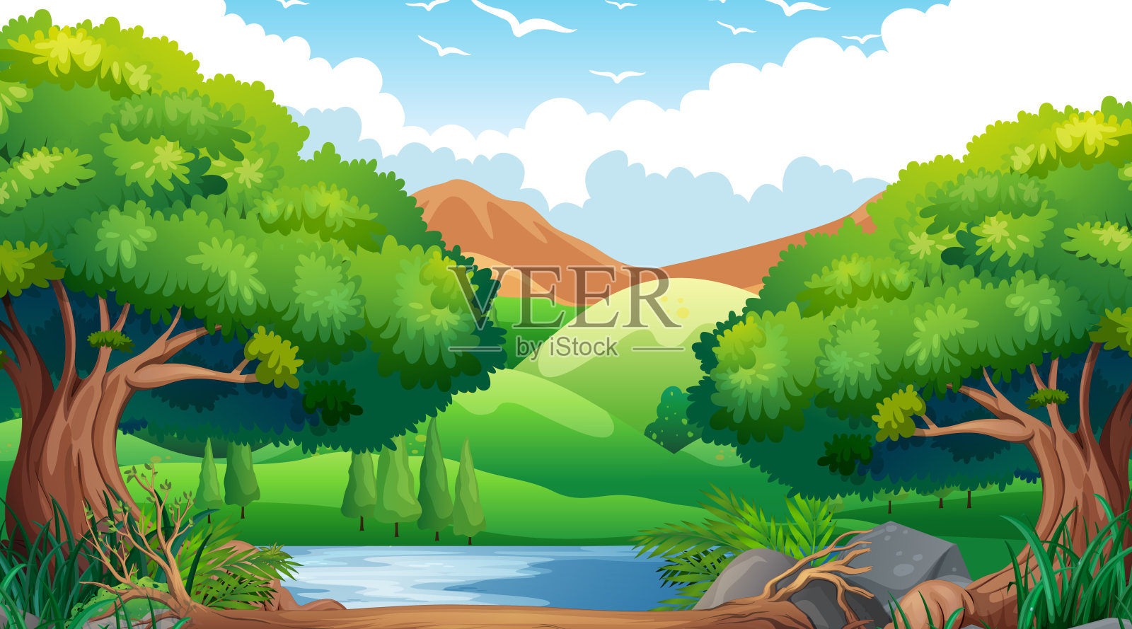 空旷的背景自然风光插画图片素材