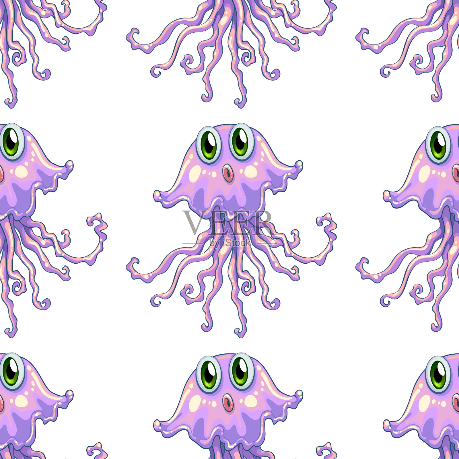 无缝图案瓷砖卡通与水母插画图片素材