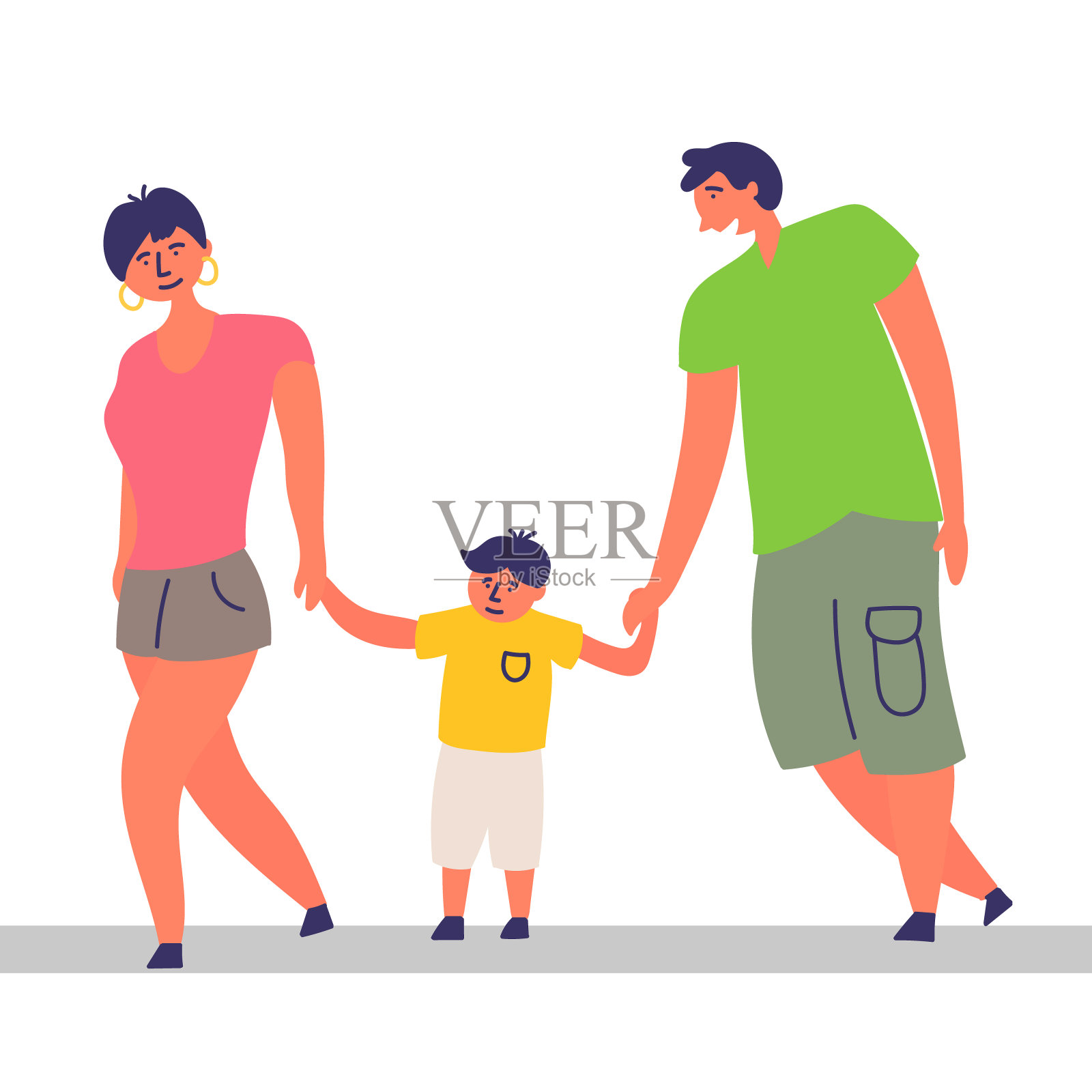 有孩子的家庭在一起度过时光。呼吸新鲜空气，散步插画图片素材