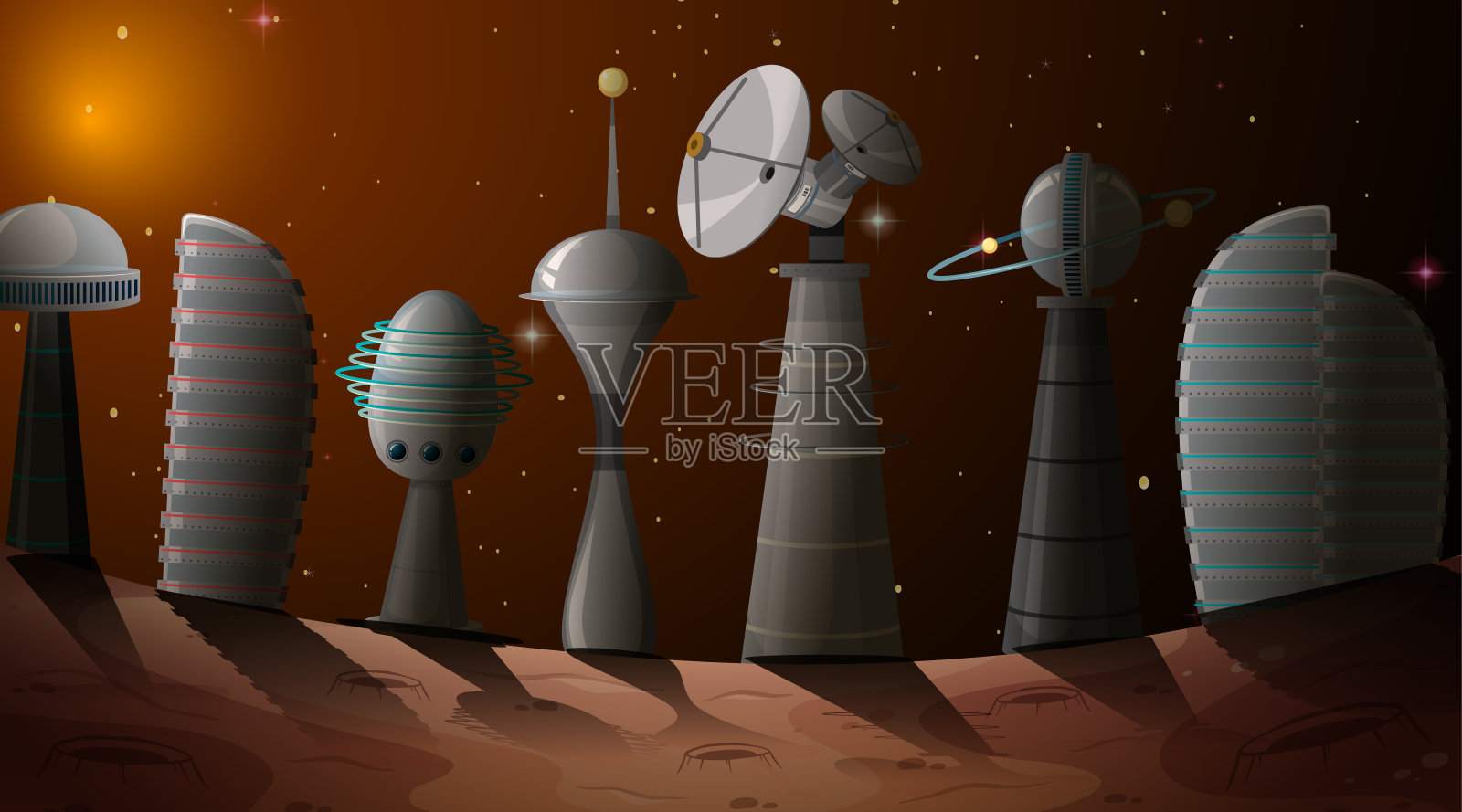 太空中的城市场景插画图片素材