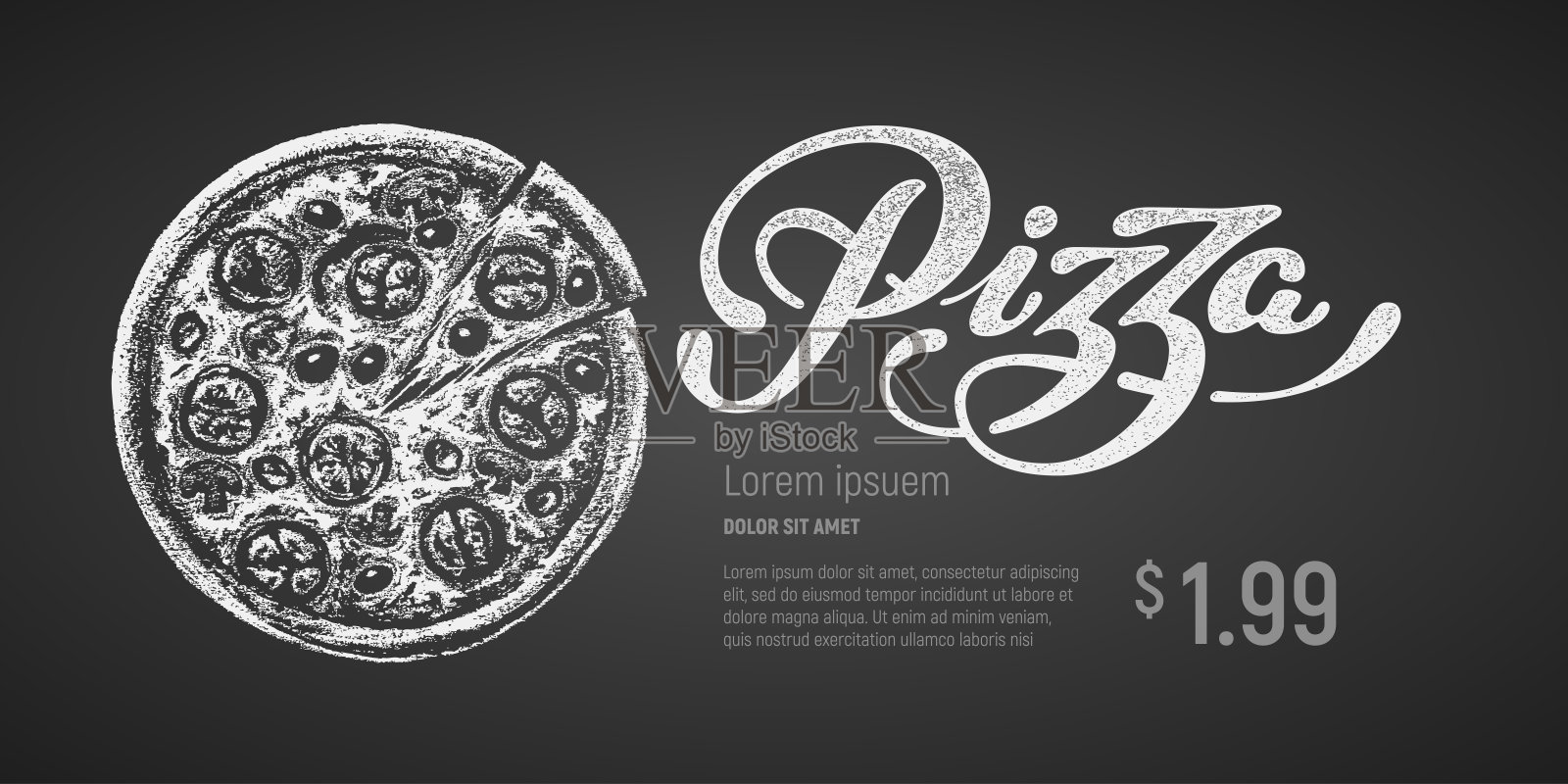 披萨。矢量粉笔画在黑板上的字母插画图片素材