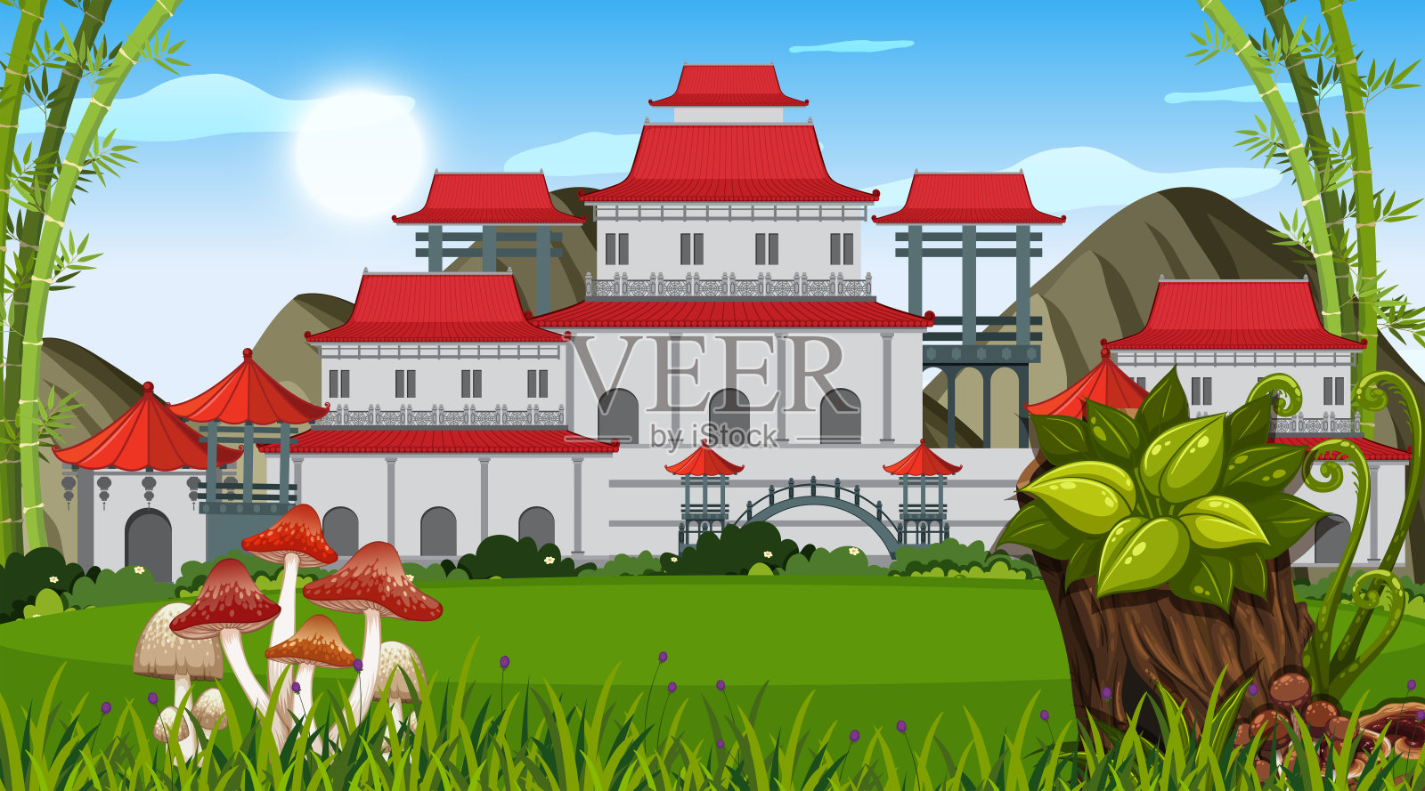 亚洲建筑的户外场景插画图片素材