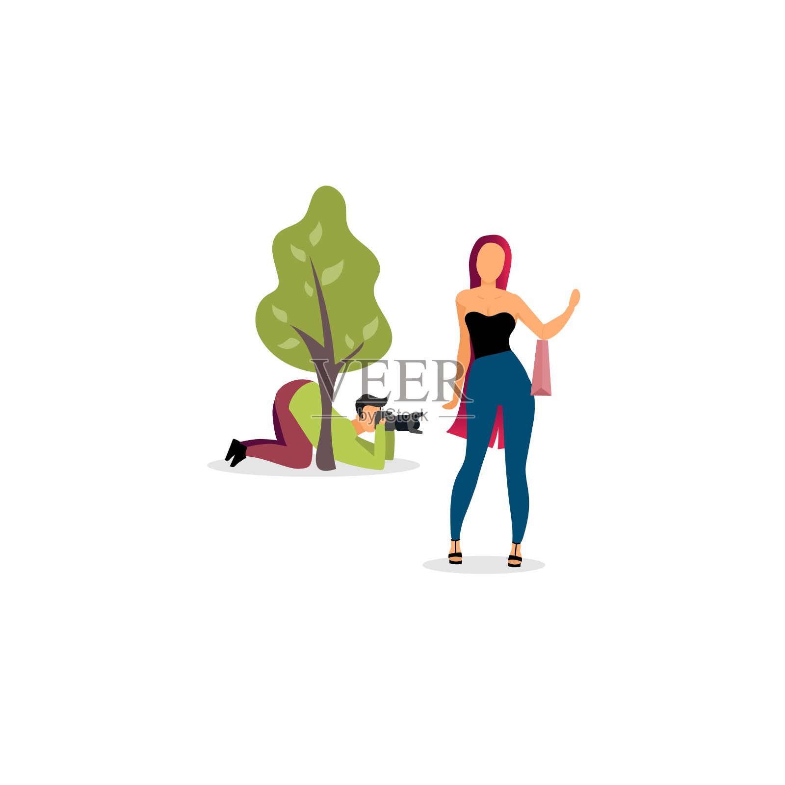 狗仔队摄影师背后的树插图插画图片素材